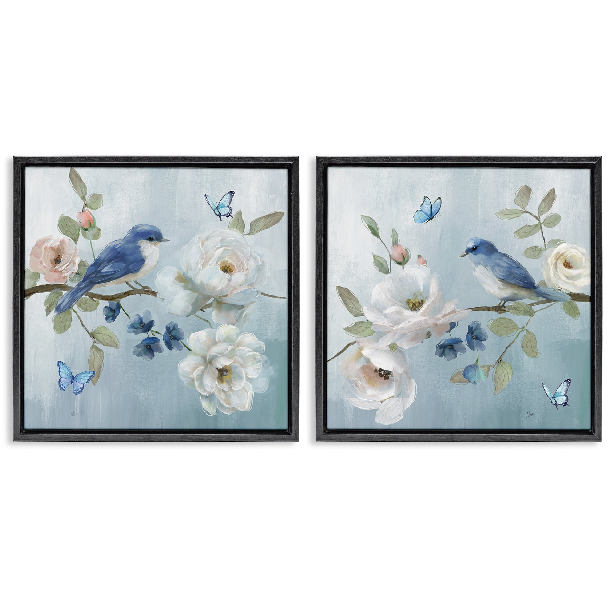 Stupell Industries Nature's Tranquility Florals 2 Piece Black Framed Floater Canvas Set, design by Nan