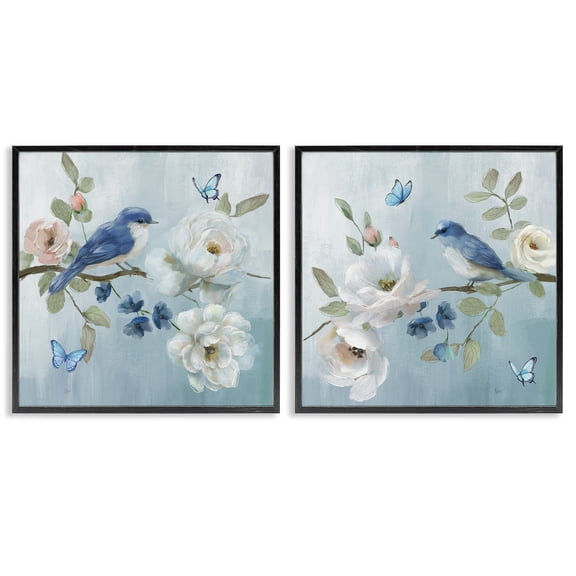 Stupell Industries Nature's Tranquility Florals 2 Piece Black Framed Giclee Art Set, design by Nan