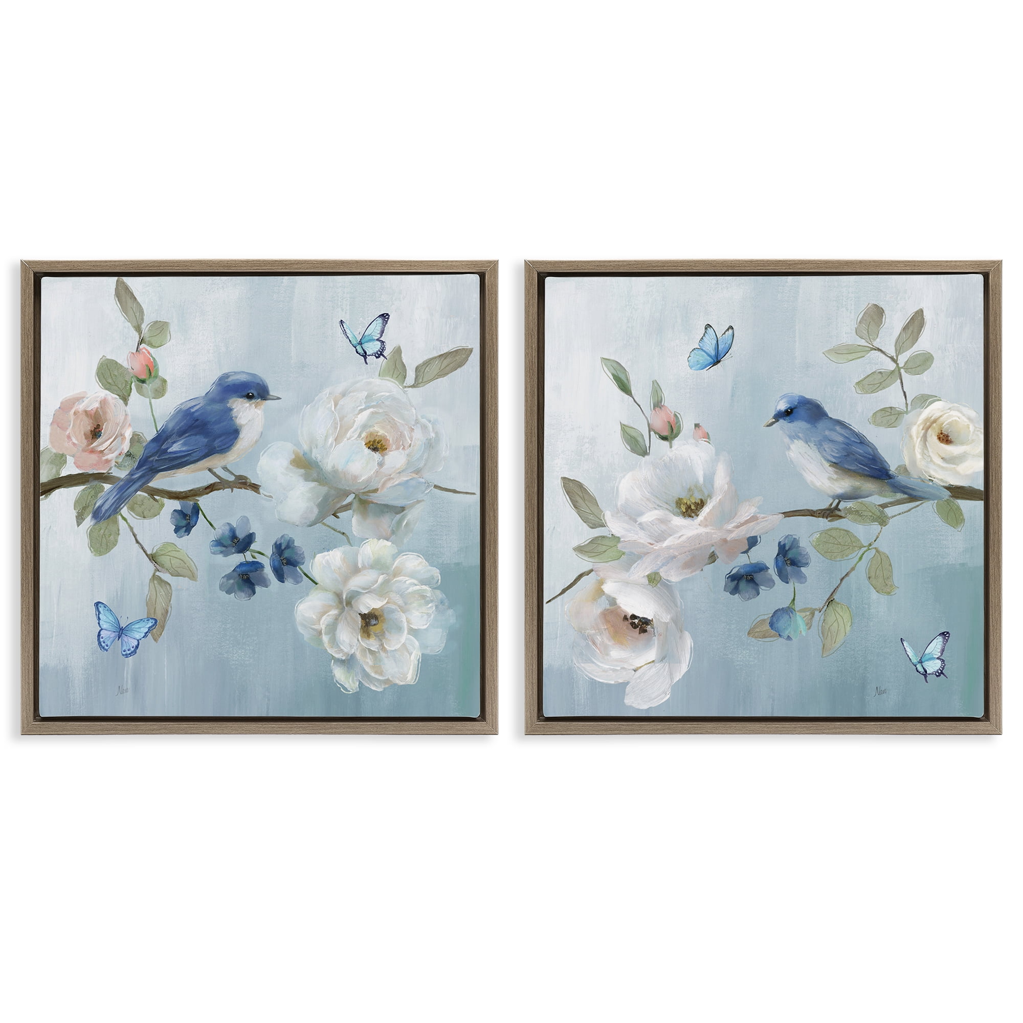 Stupell Industries Nature's Tranquility Florals 2 Piece Brown Framed Floater Canvas Set, design by Nan