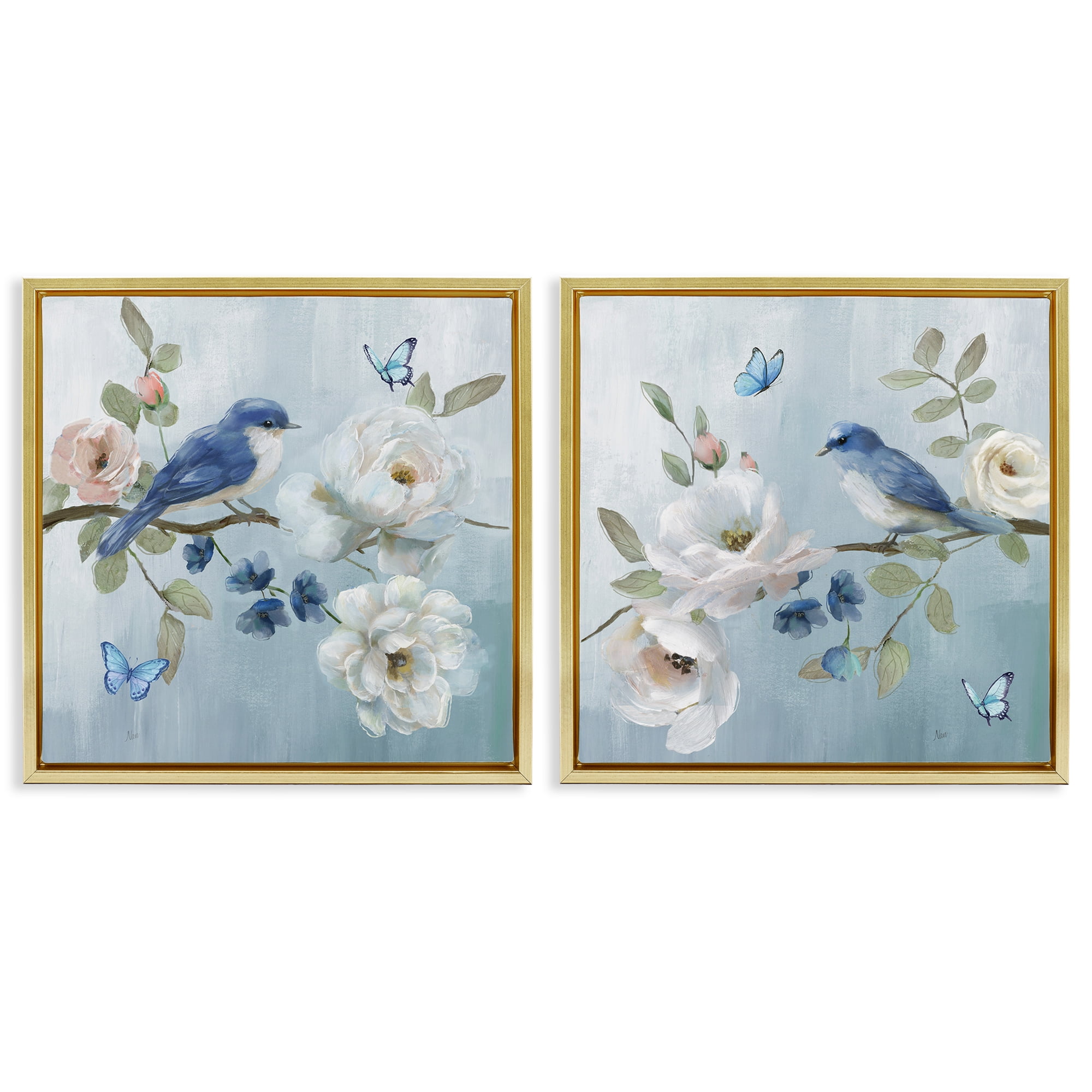 Stupell Industries Nature's Tranquility Florals 2 Piece Gold Framed Floater Canvas Set, design by Nan