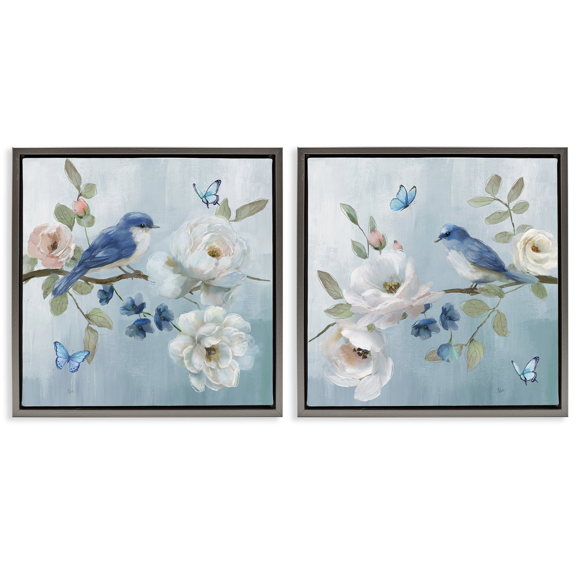 Stupell Industries Nature's Tranquility Florals 2 Piece Gray Framed Floater Canvas Set, design by Nan