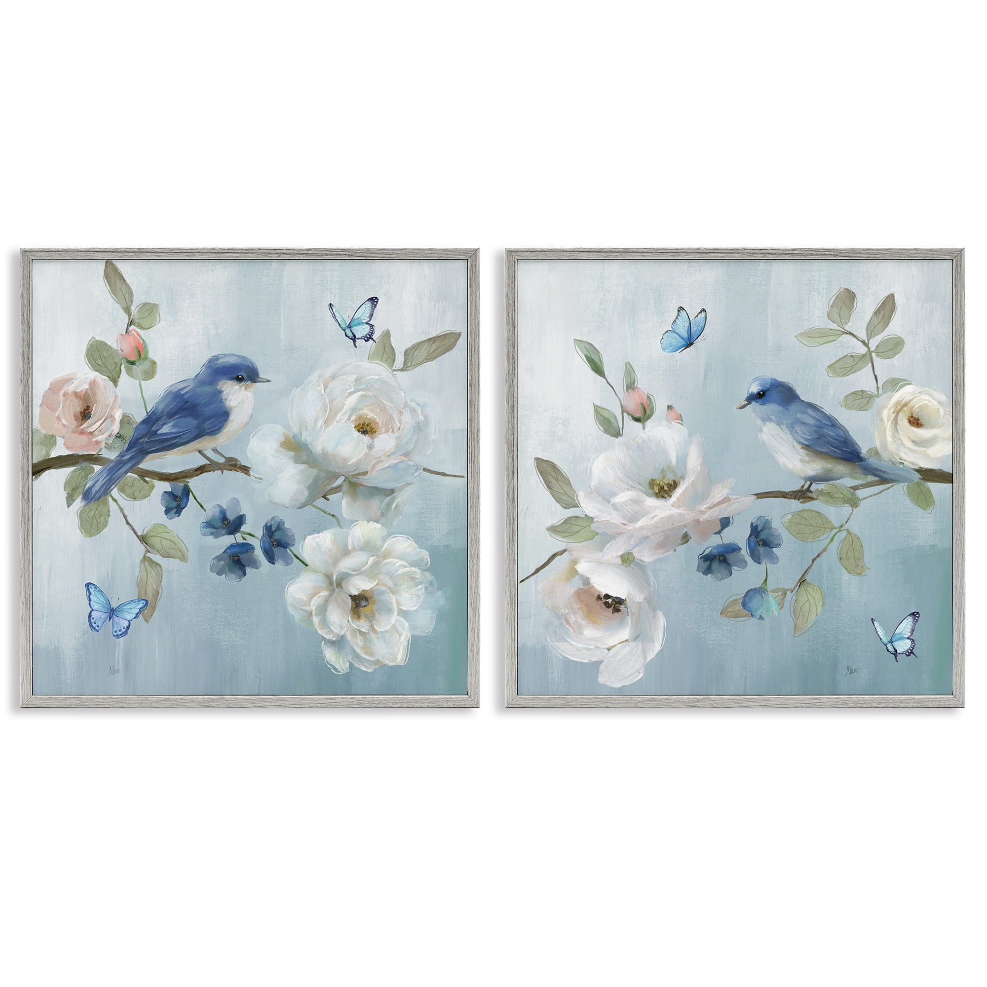 Stupell Industries Nature's Tranquility Florals 2 Piece Gray Framed Giclee Art Set, design by Nan