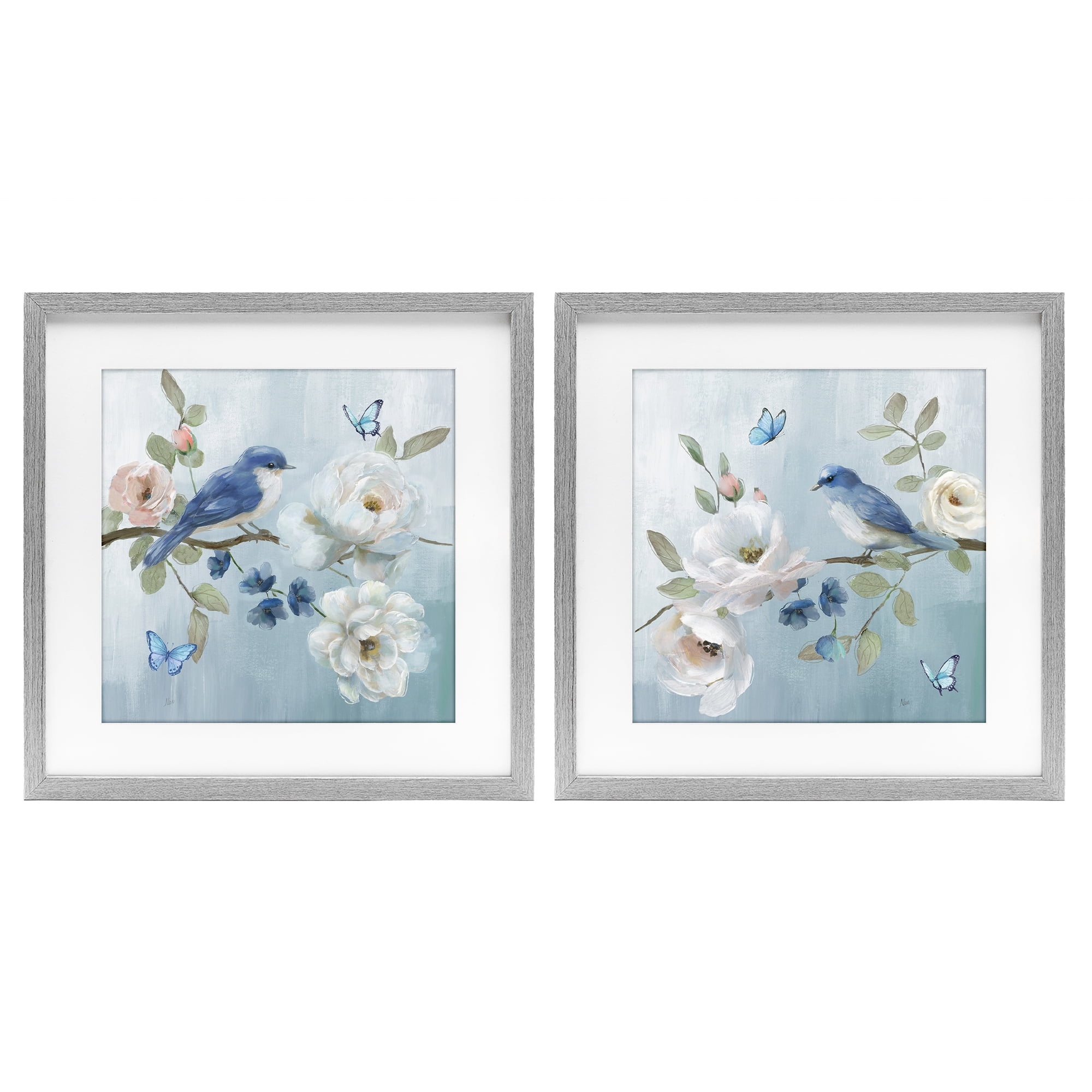 Stupell Industries Nature's Tranquility Florals 2 Piece Gray Framed Print Under Glass Set, design by Nan