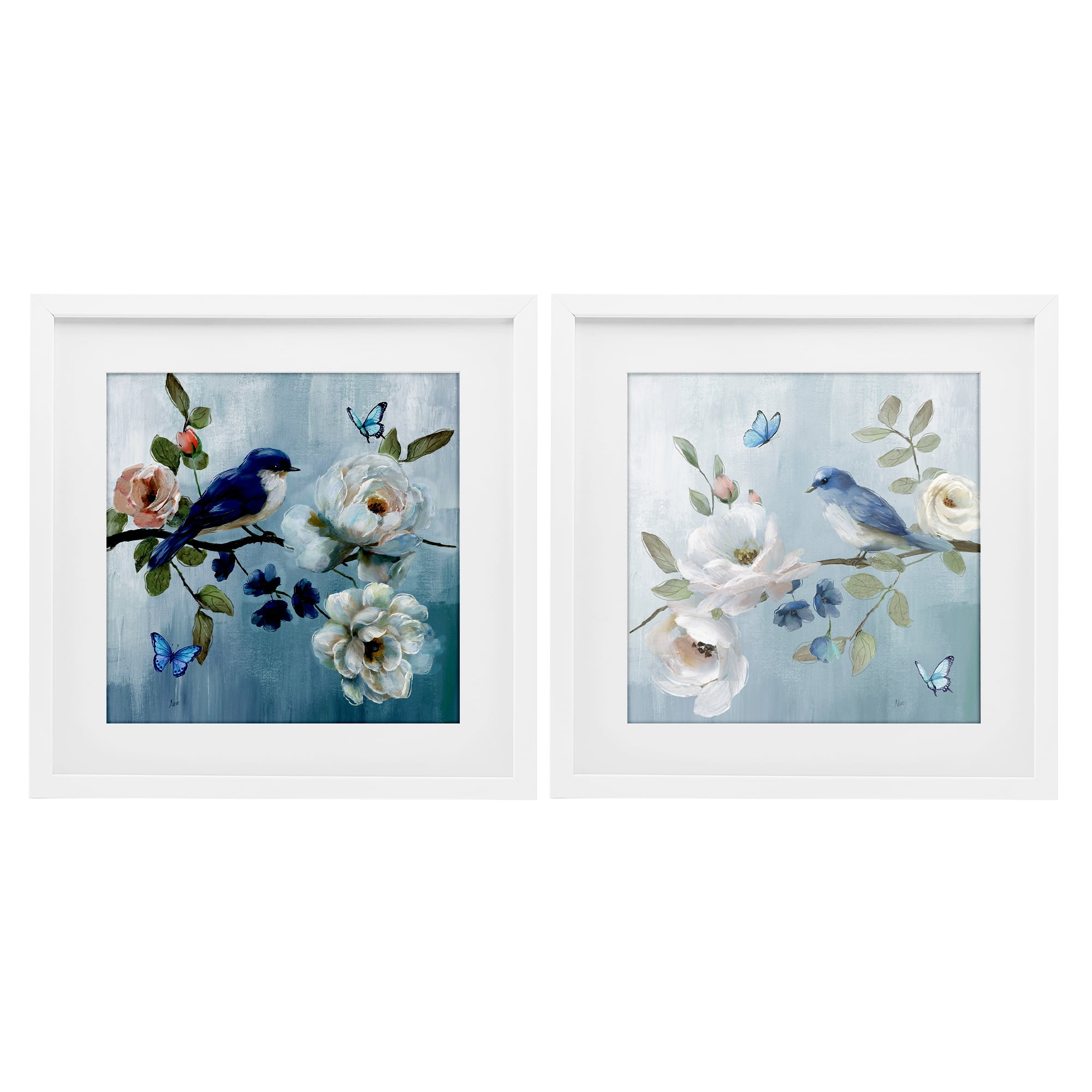 Stupell Industries Nature's Tranquility Florals 2 Piece White Framed Print Under Glass Set, design by Nan