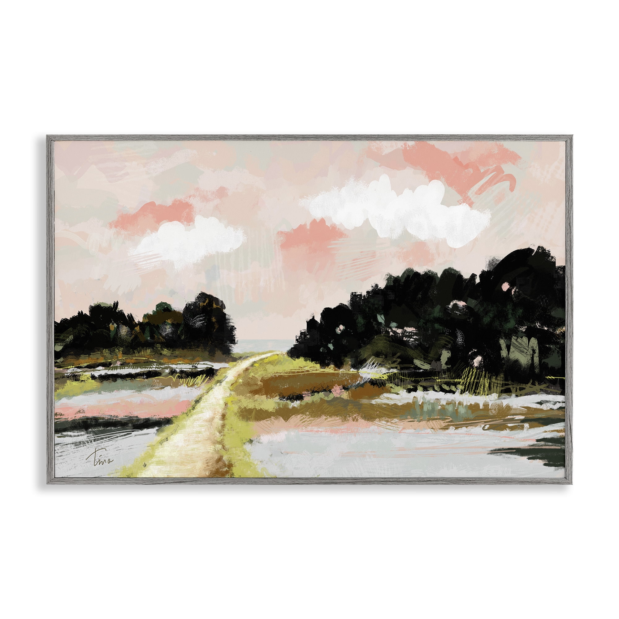 Stupell Industries Nature with Blush Sunrise Landscape & Nature Painting Gray Framed Art Print Wall Art, 24 x 16