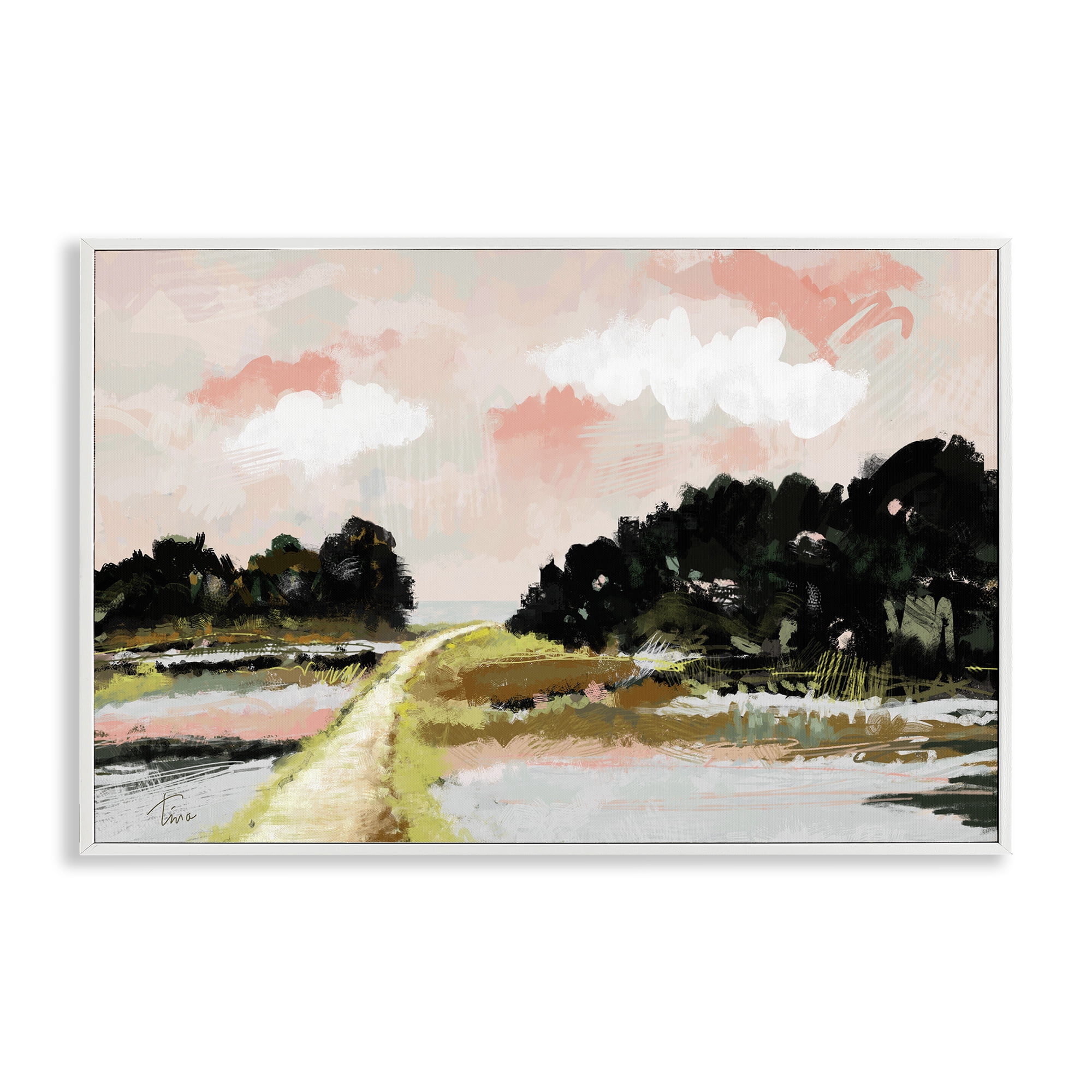 Stupell Industries Nature with Blush Sunrise Landscape & Nature Painting White Framed Art Print Wall Art, 18 x 12