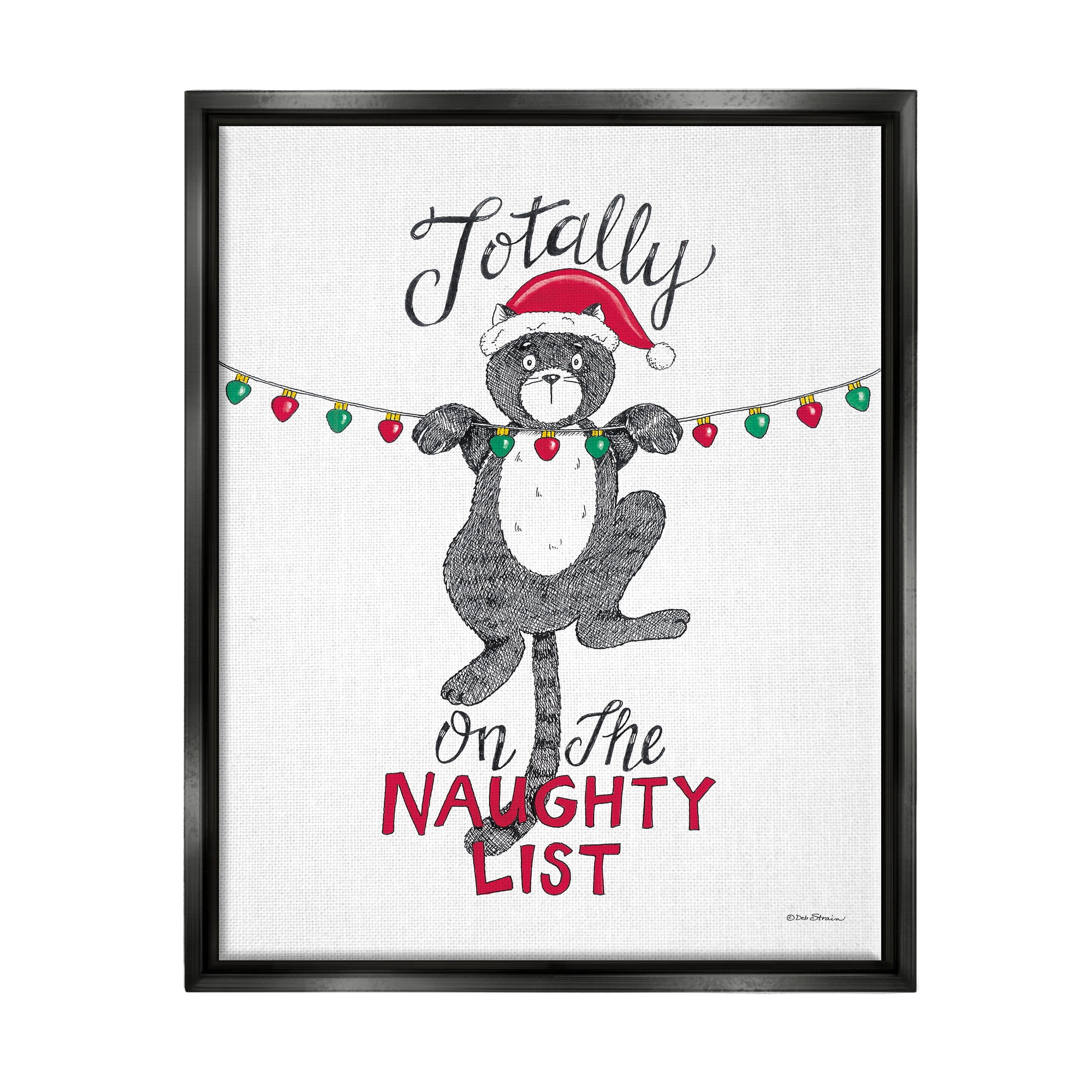 Stupell Industries Naughty List Cat Phrase Holiday Painting Black Floater Framed Art Print Wall Art, 25 x 31