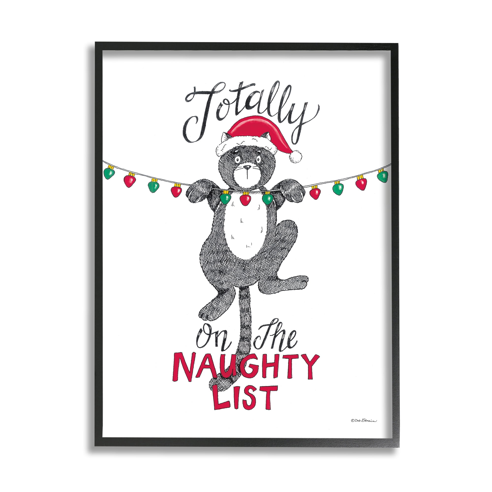 Stupell Industries Naughty List Cat Phrase Holiday Painting Black Framed Art Print Wall Art, 16 x 20