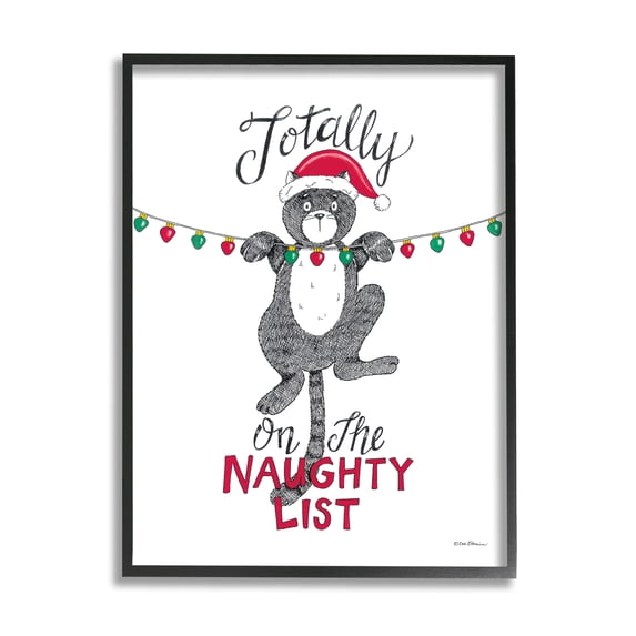 Stupell Industries Naughty List Cat Phrase Holiday Painting Black Framed Art Print Wall Art, 24 x 30