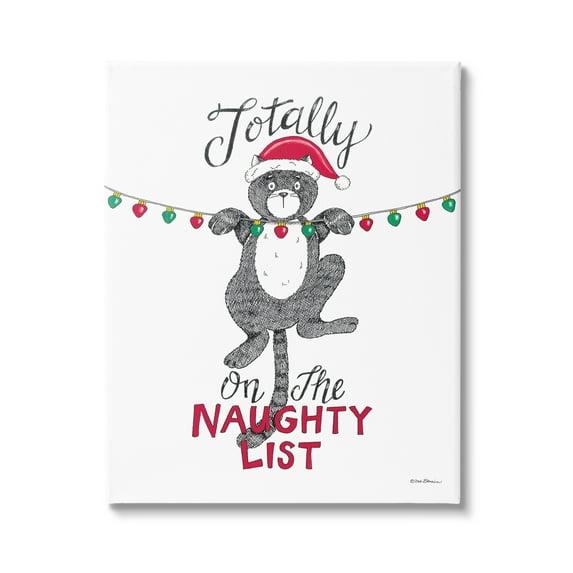 Stupell Industries Naughty List Cat Phrase Holiday Painting Gallery Wrapped Canvas Print Wall Art, 24 x 30