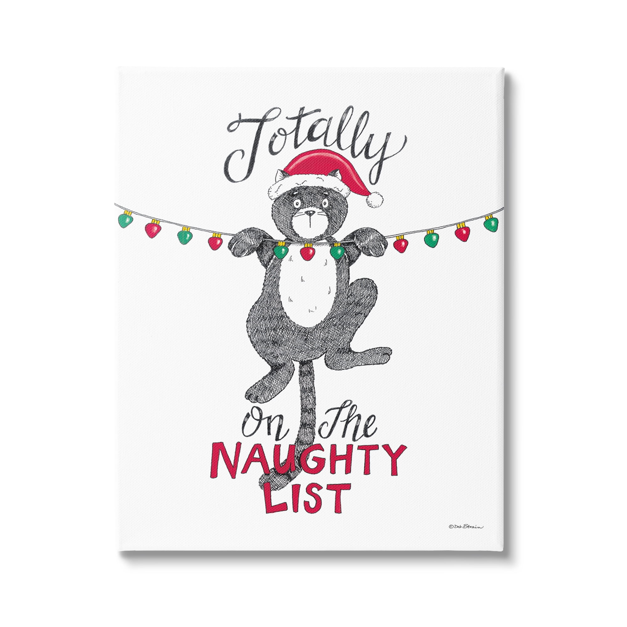 Stupell Industries Naughty List Cat Phrase Holiday Painting Gallery Wrapped Canvas Print Wall Art, 30 x 40