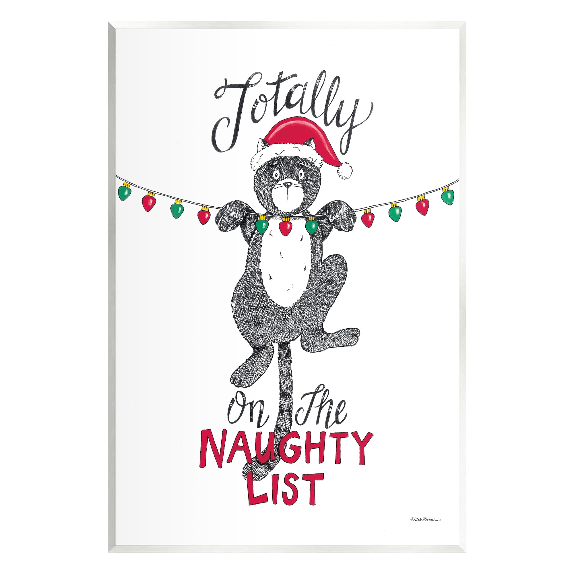 Stupell Industries Naughty List Cat Phrase Holiday Painting Unframed Art Print Wall Art, 10 x 15