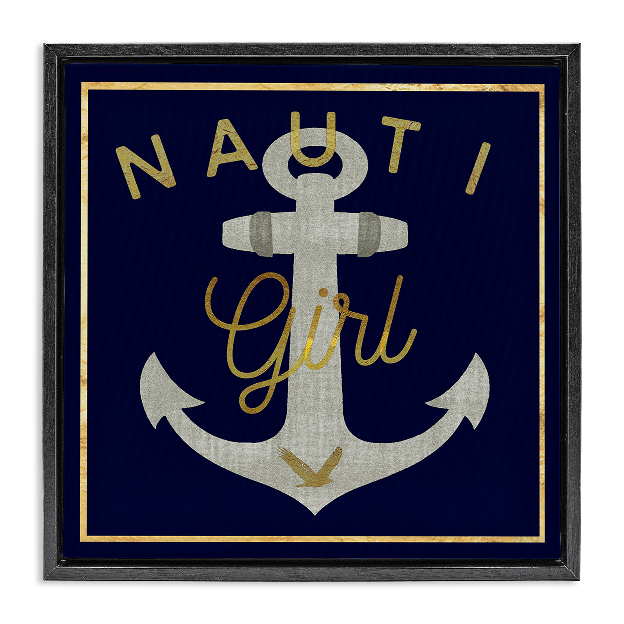 Stupell Industries Nauti Girl with Anchor Novelty & Humor Painting Black Floater Framed Canvas Art Print Wall Art, 25 x 25