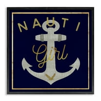 Stupell Industries Nauti Girl with Anchor Novelty & Humor Painting Black Framed Art Print Wall Art, 12 x 12