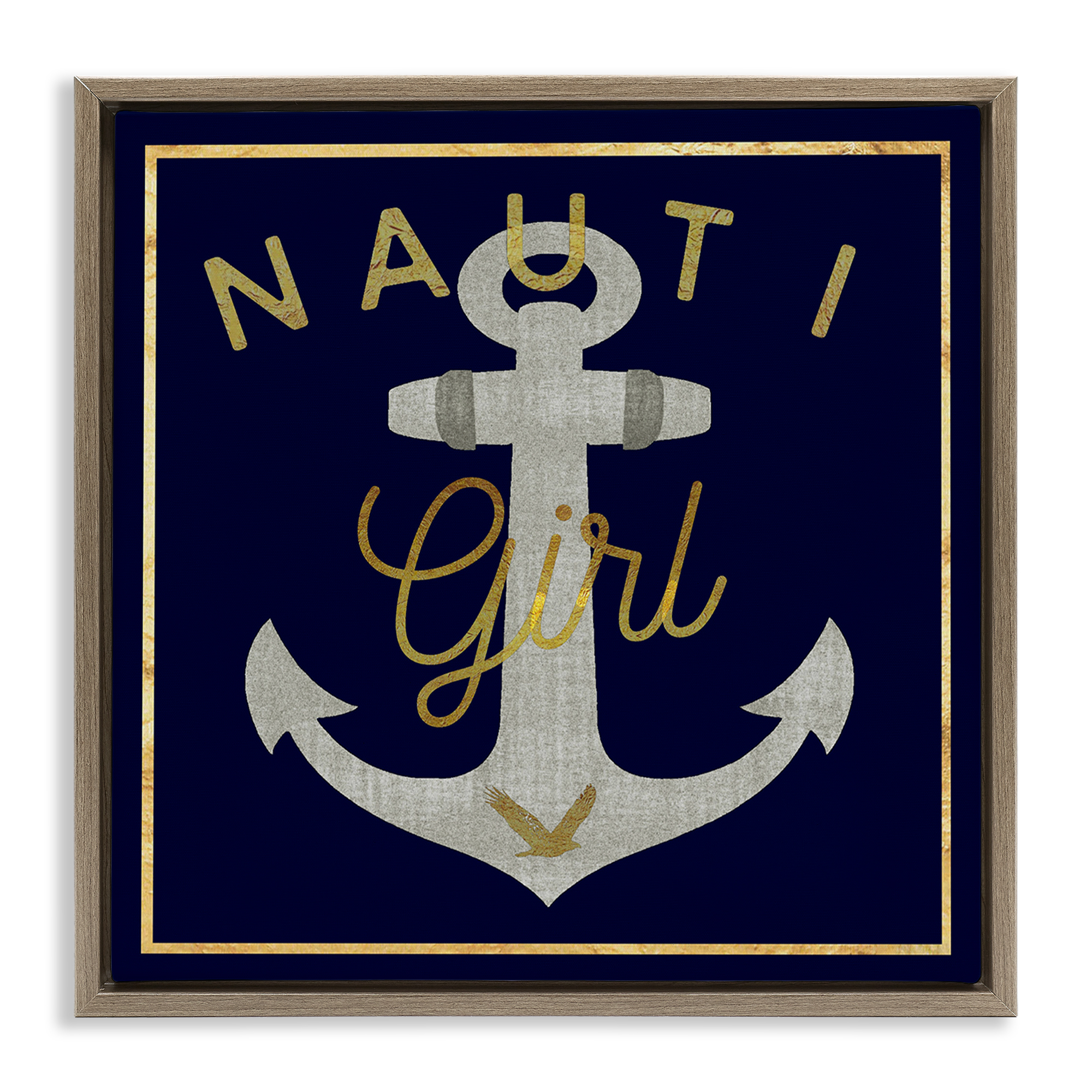 Stupell Industries Nauti Girl with Anchor Novelty & Humor Painting Brown Floater Framed Canvas Art Print Wall Art, 25 x 25