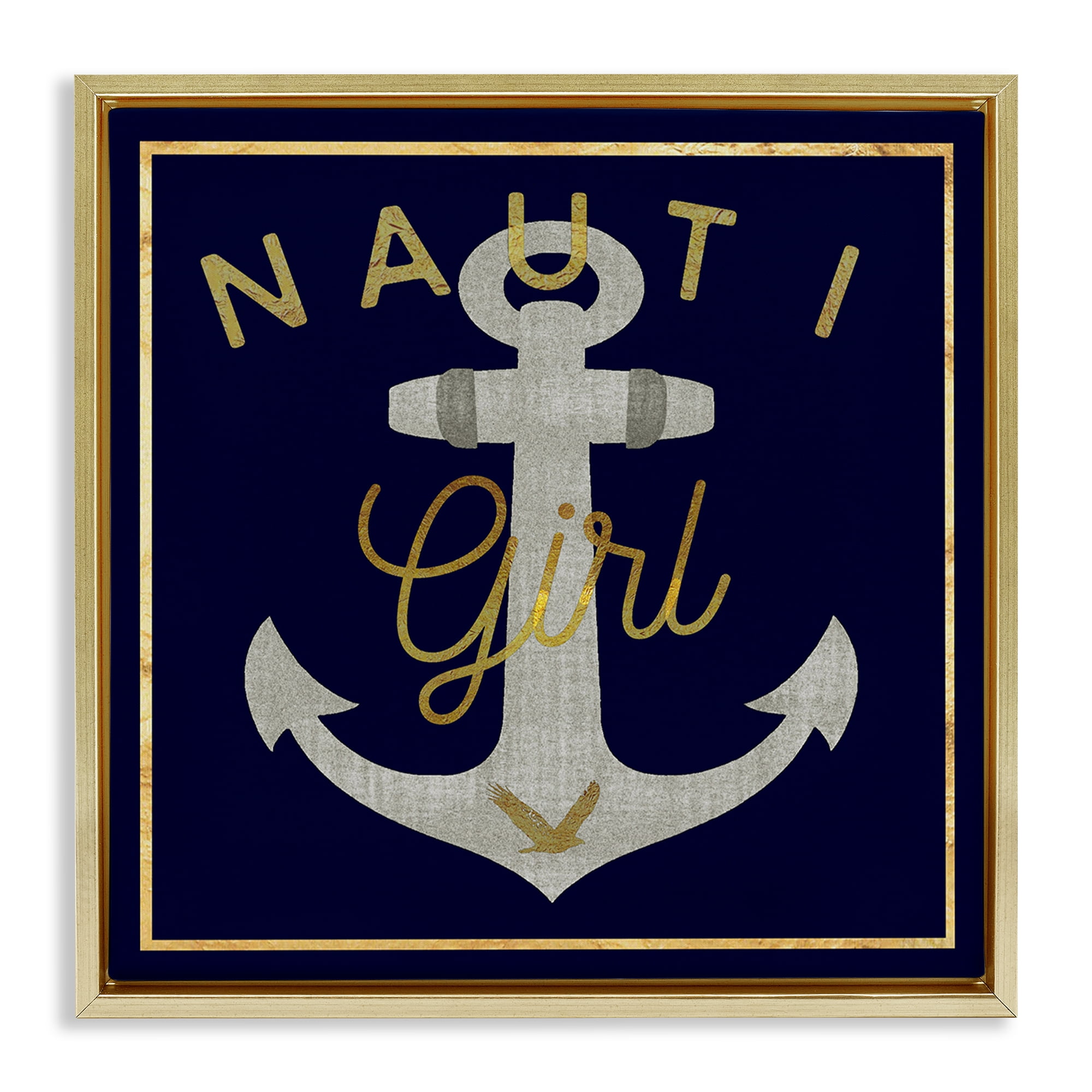 Stupell Industries Nauti Girl with Anchor Novelty & Humor Painting Gold Floater Framed Canvas Art Print Wall Art, 25 x 25