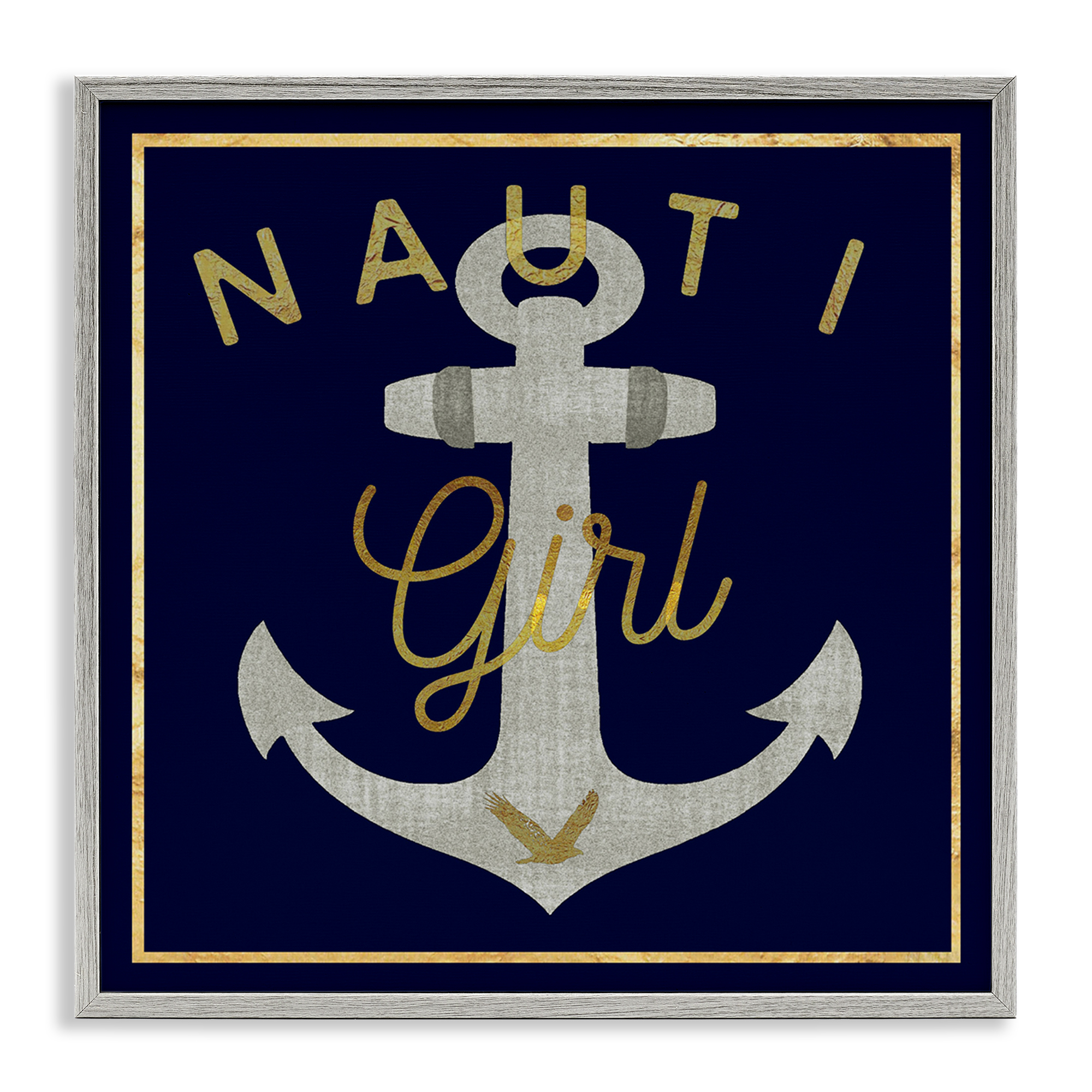 Stupell Industries Nauti Girl with Anchor Novelty & Humor Painting Gray Framed Art Print Wall Art, 24 x 24