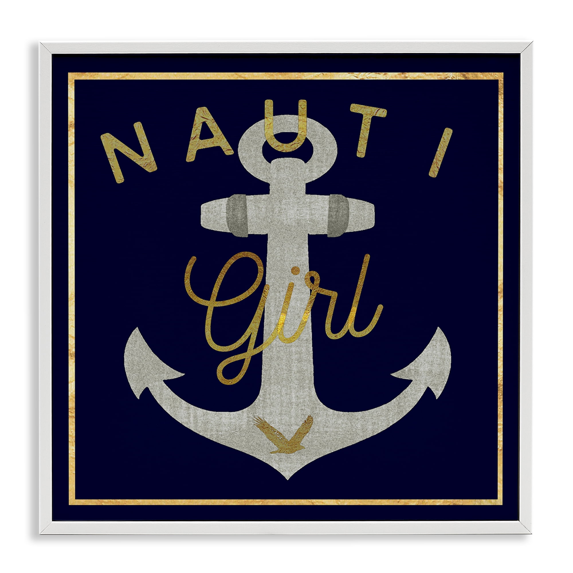 Stupell Industries Nauti Girl with Anchor Novelty & Humor Painting White Framed Art Print Wall Art, 12 x 12