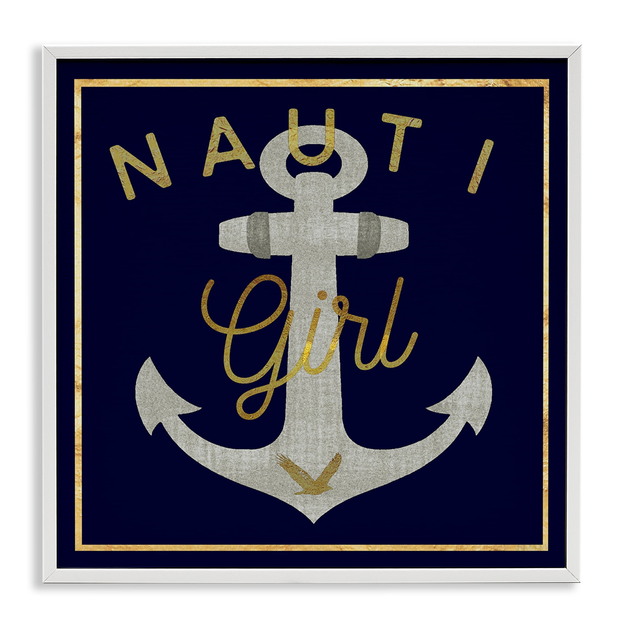 Stupell Industries Nauti Girl with Anchor Novelty & Humor Painting White Framed Art Print Wall Art, 17 x 17