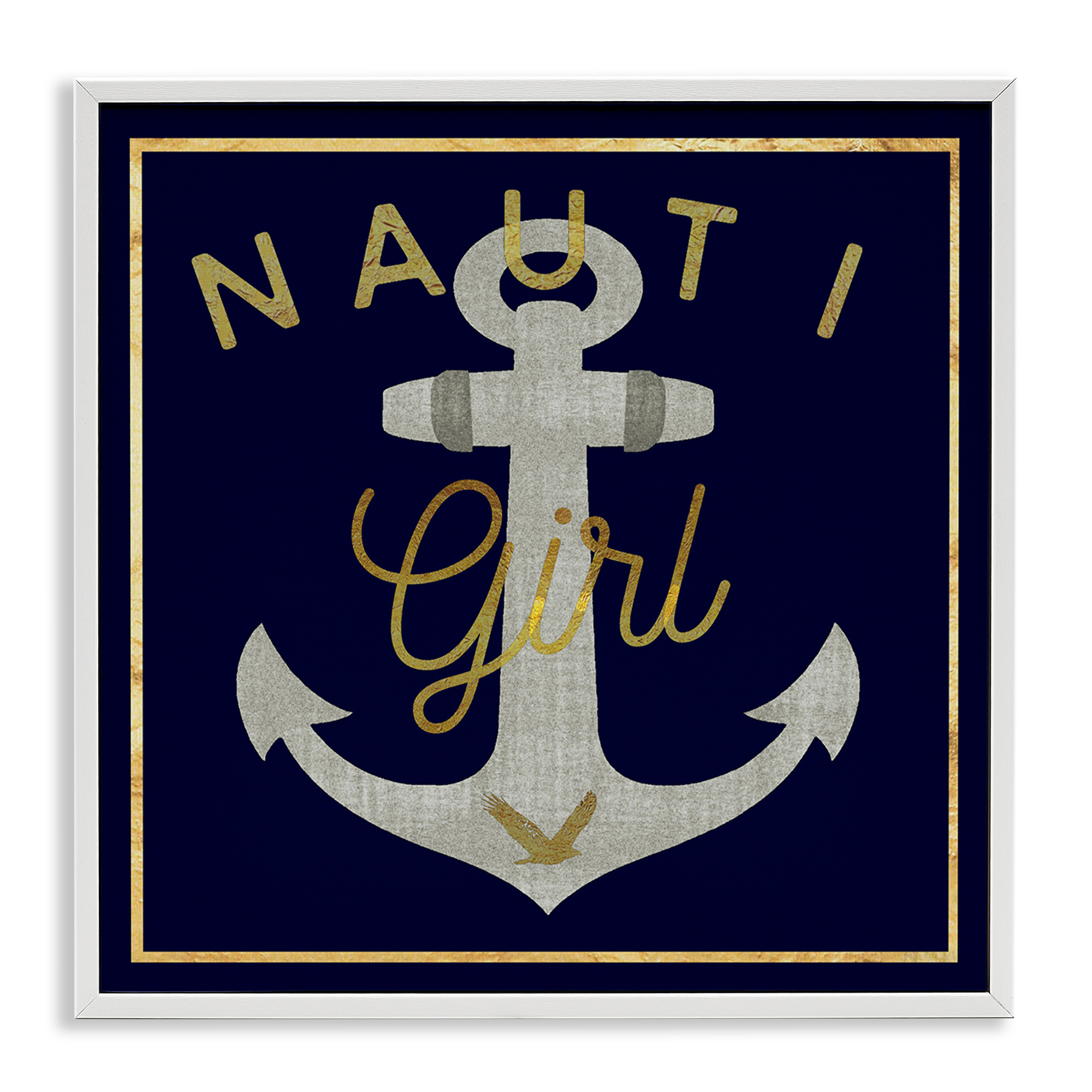 Stupell Industries Nauti Girl with Anchor Novelty & Humor Painting White Framed Art Print Wall Art, 24 x 24