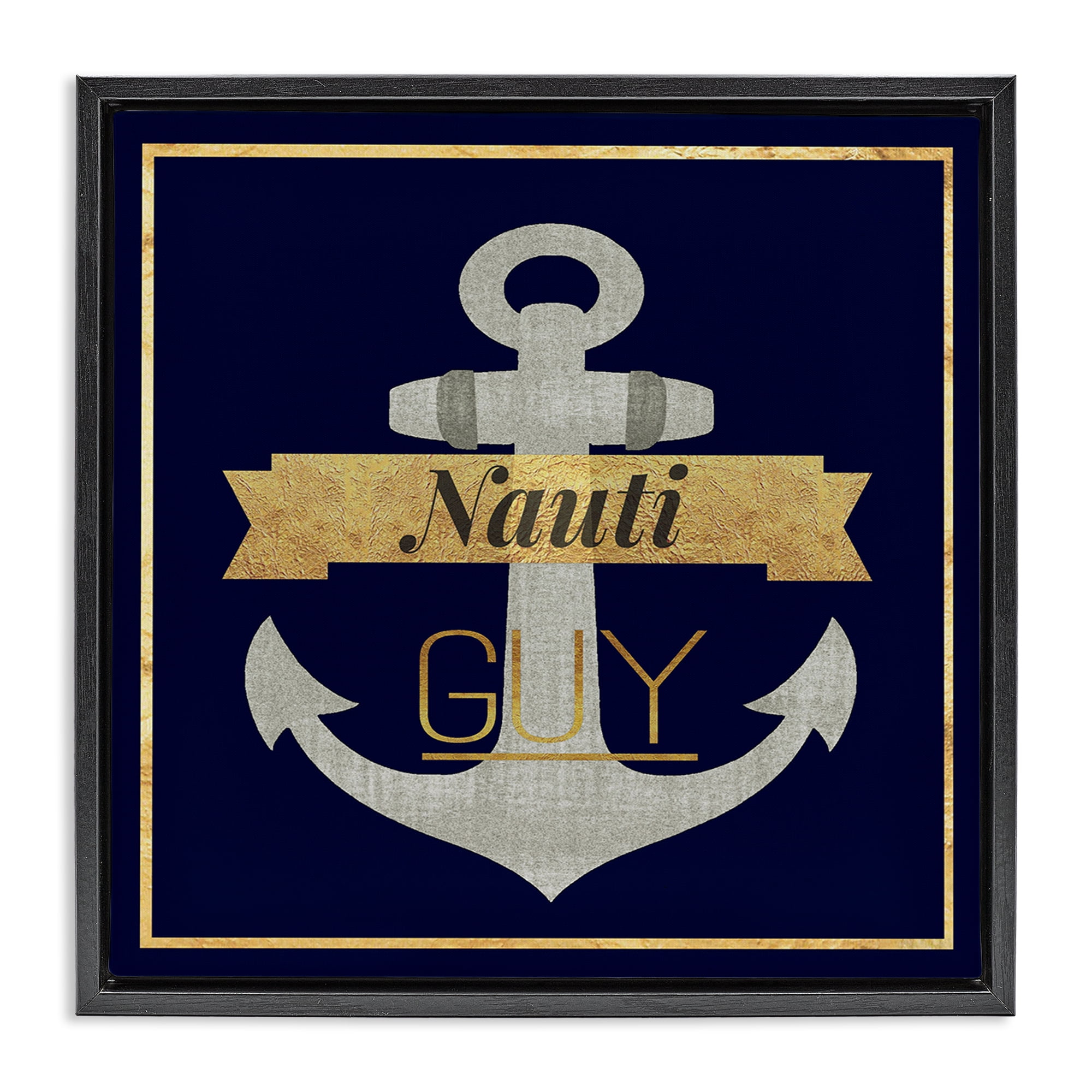 Stupell Industries Nauti Guy with Anchor Novelty & Humor Painting Black Floater Framed Canvas Art Print Wall Art, 18 x 18