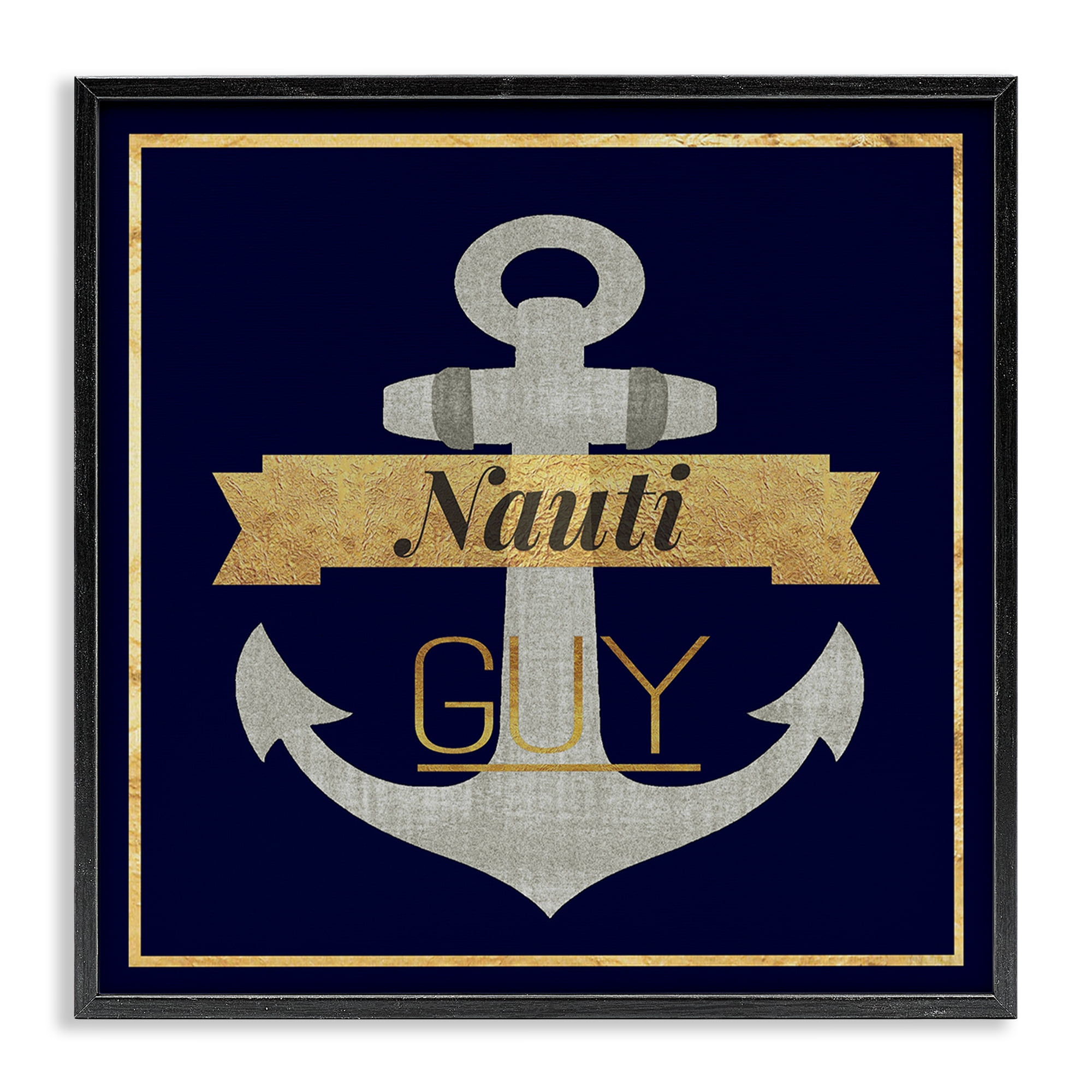 Stupell Industries Nauti Guy with Anchor Novelty & Humor Painting Black Framed Art Print Wall Art, 24 x 24