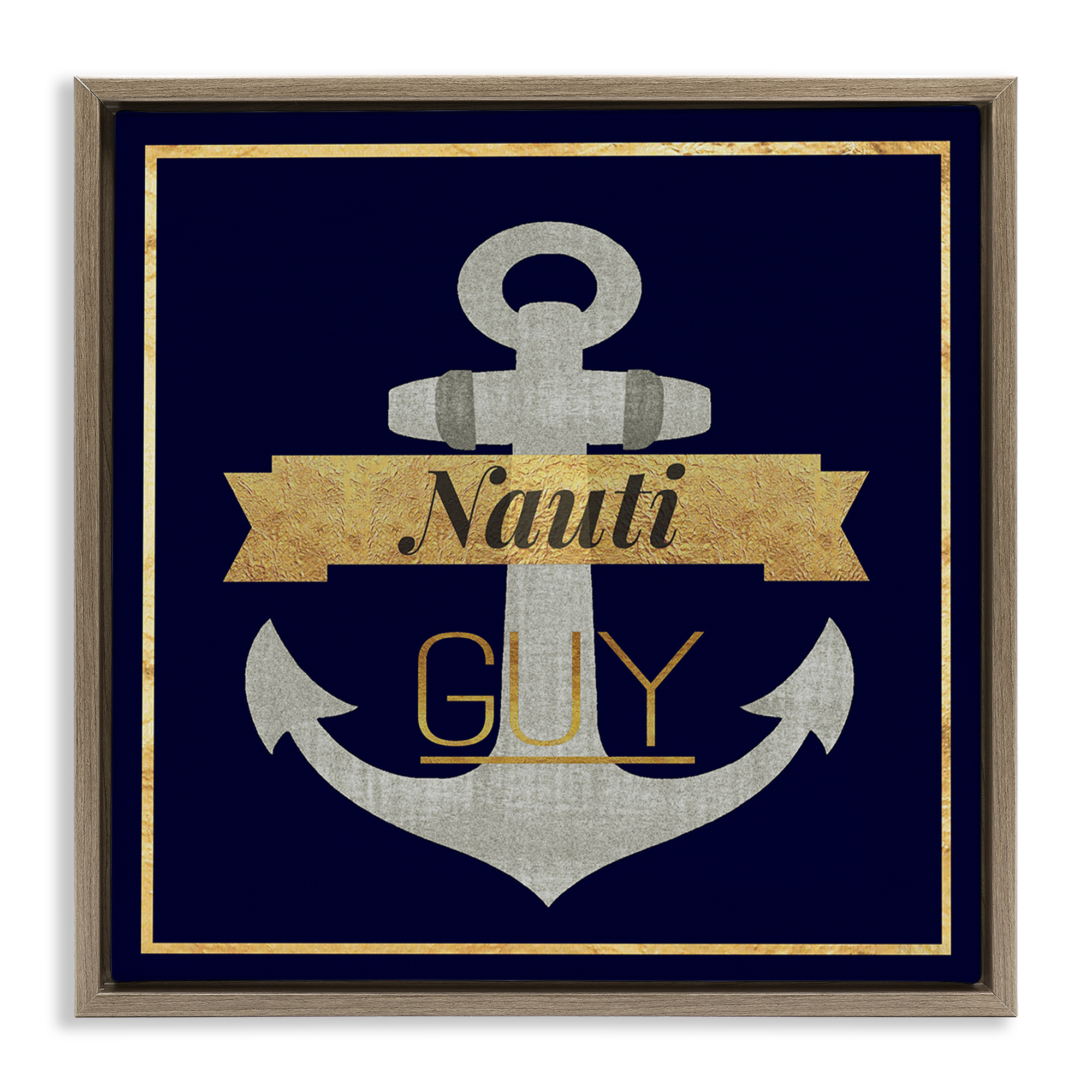 Stupell Industries Nauti Guy with Anchor Novelty & Humor Painting Brown Floater Framed Canvas Art Print Wall Art, 18 x 18