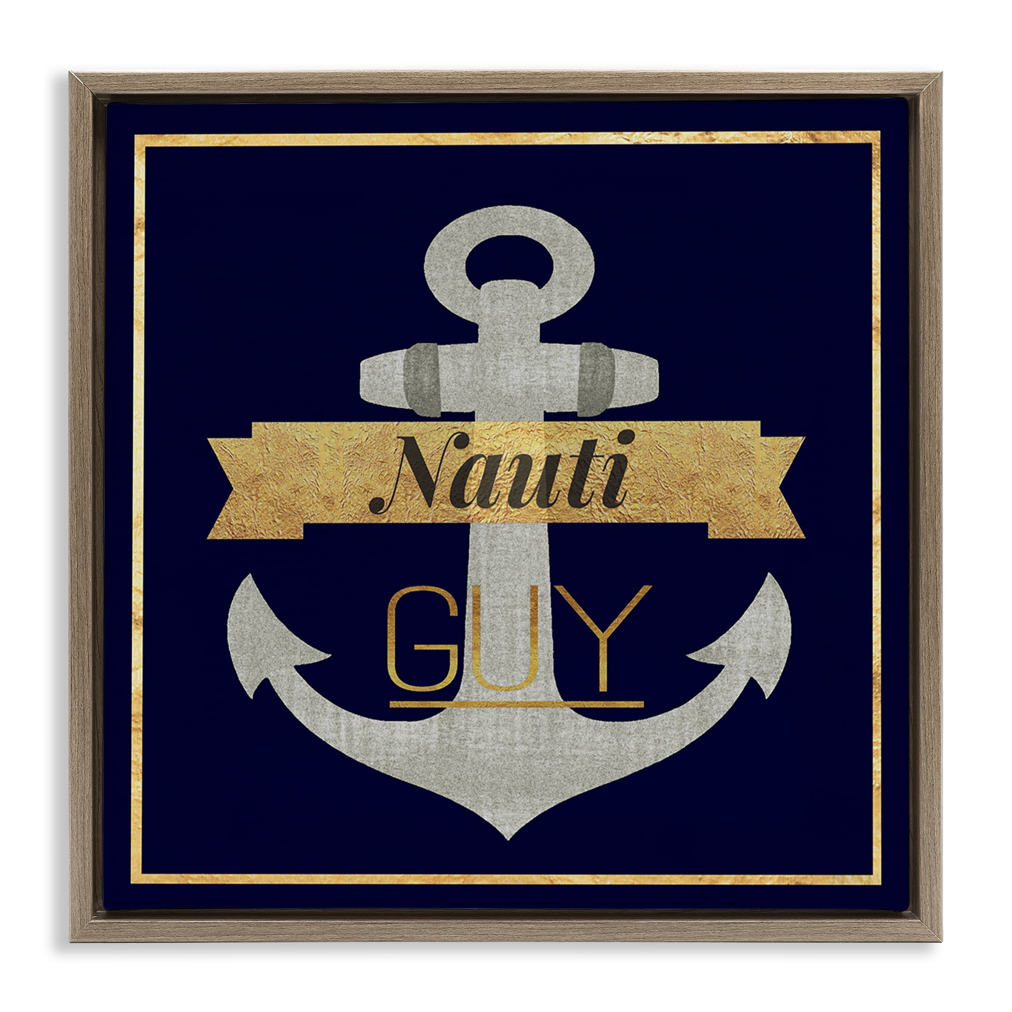 Stupell Industries Nauti Guy with Anchor Novelty & Humor Painting Brown Floater Framed Canvas Art Print Wall Art, 25 x 25