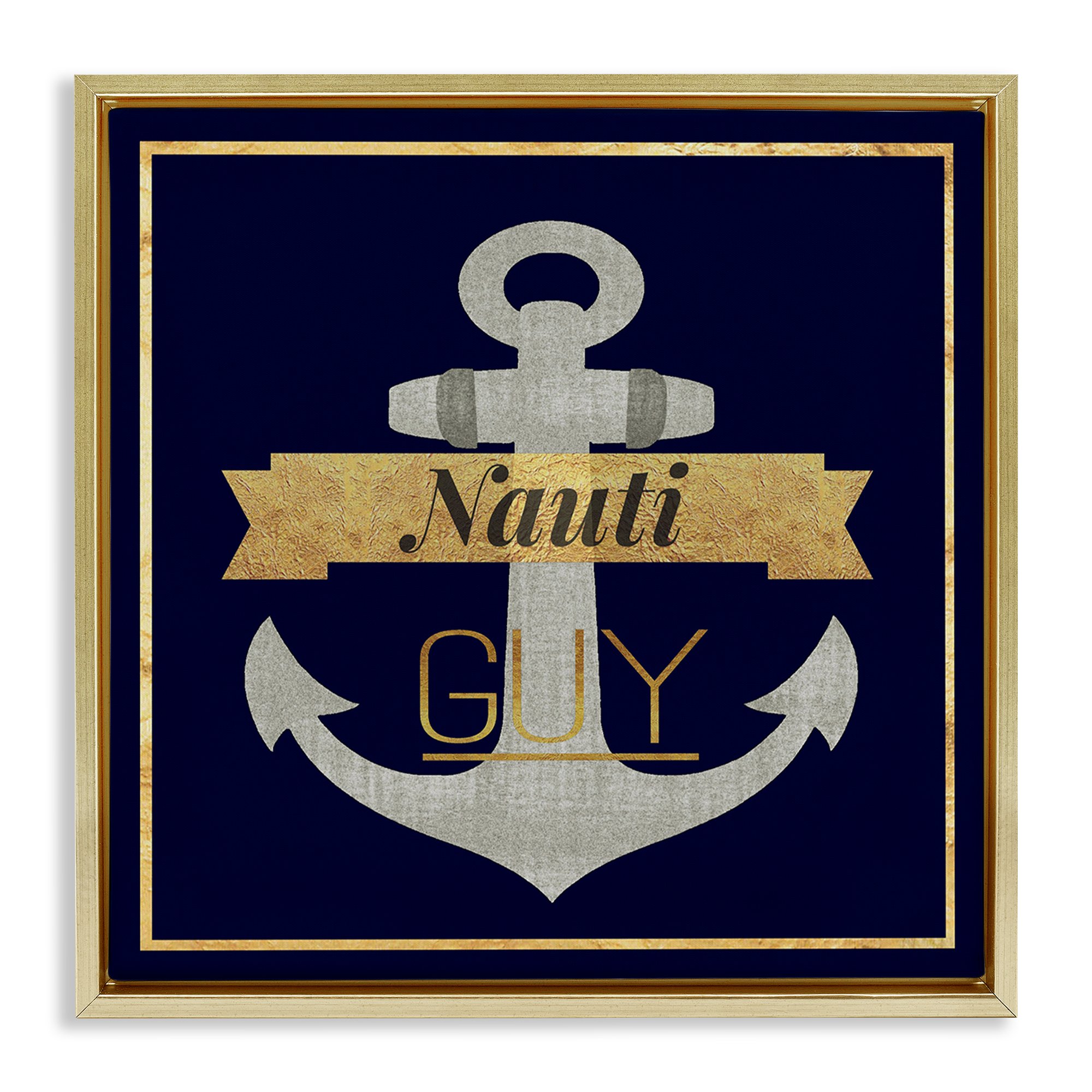 Stupell Industries Nauti Guy with Anchor Novelty & Humor Painting Gold Floater Framed Canvas Art Print Wall Art, 25 x 25
