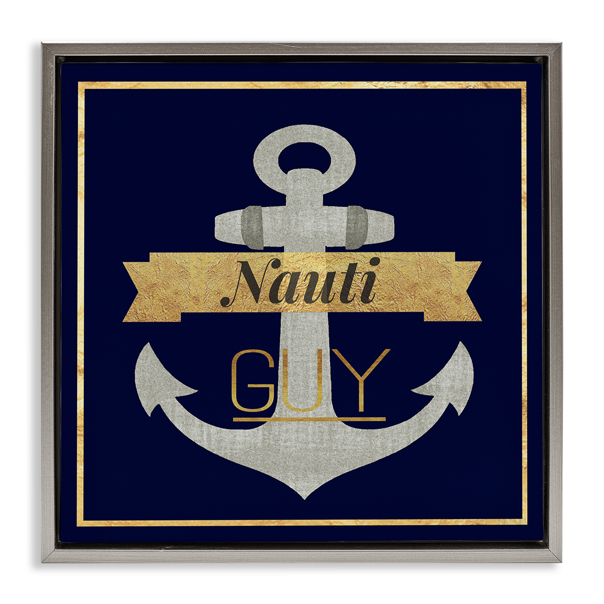 Stupell Industries Nauti Guy with Anchor Novelty & Humor Painting Gray Floater Framed Canvas Art Print Wall Art, 18 x 18