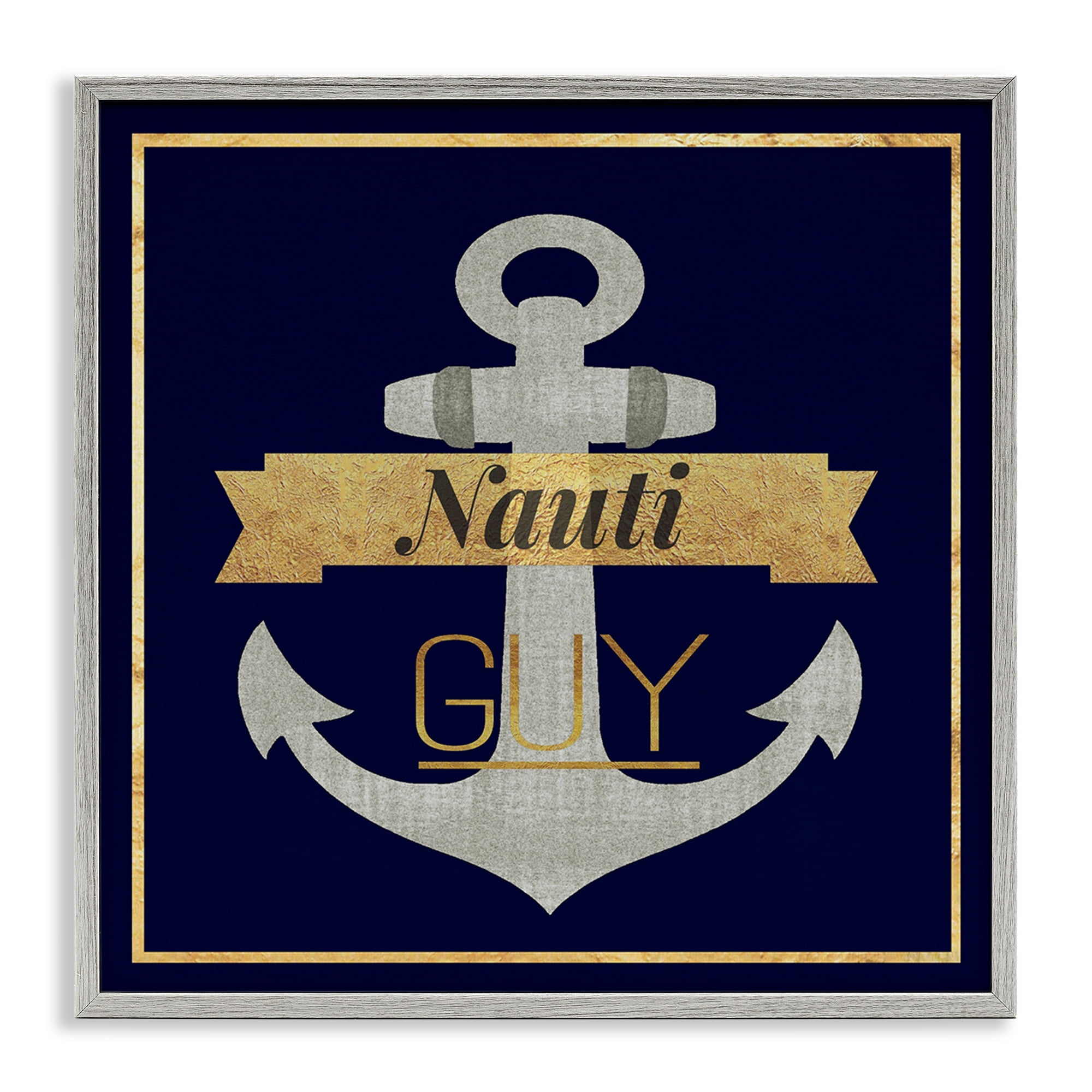 Stupell Industries Nauti Guy with Anchor Novelty & Humor Painting Gray Framed Art Print Wall Art, 12 x 12