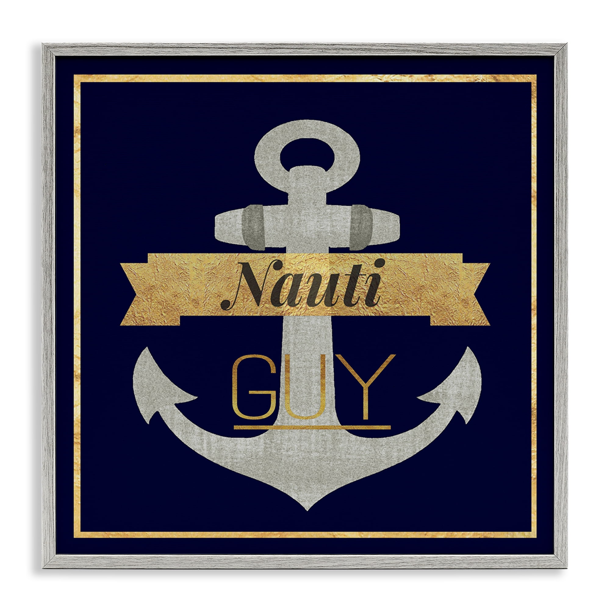 Stupell Industries Nauti Guy with Anchor Novelty & Humor Painting Gray Framed Art Print Wall Art, 17 x 17
