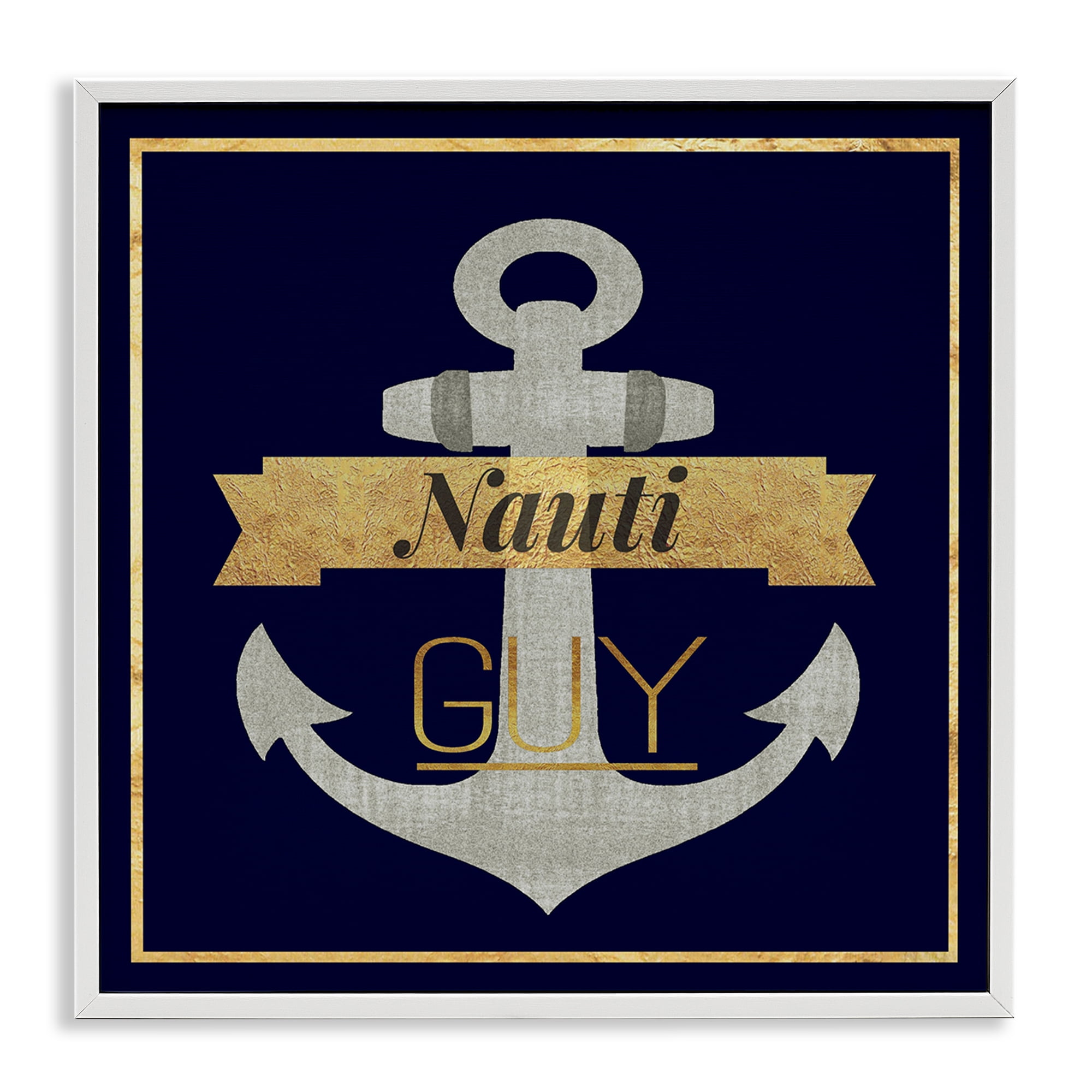 Stupell Industries Nauti Guy with Anchor Novelty & Humor Painting White Framed Art Print Wall Art, 12 x 12