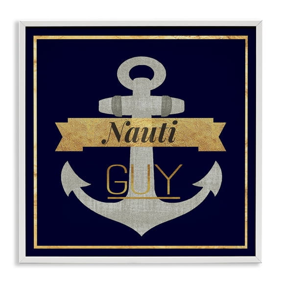 Stupell Industries Nauti Guy with Anchor Novelty & Humor Painting White Framed Art Print Wall Art, 12 x 12