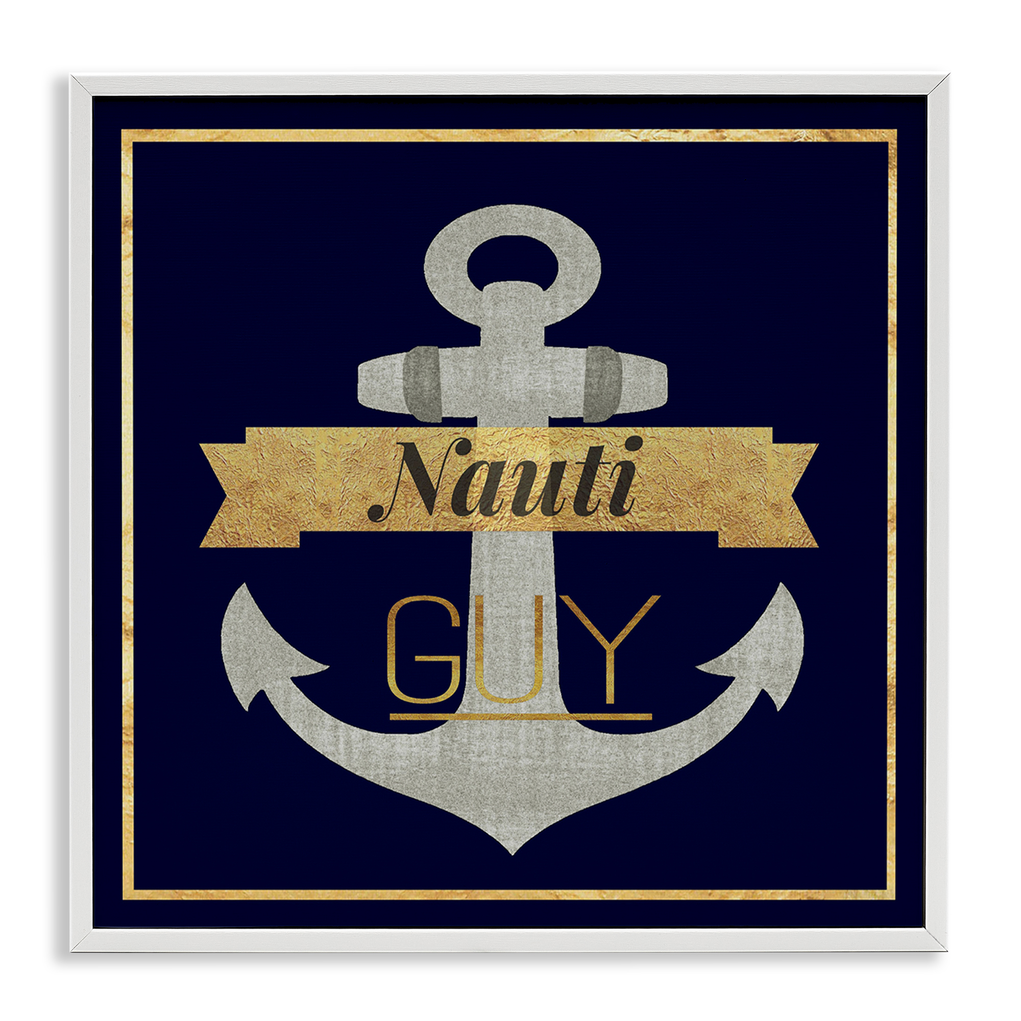 Stupell Industries Nauti Guy with Anchor Novelty & Humor Painting White Framed Art Print Wall Art, 17 x 17