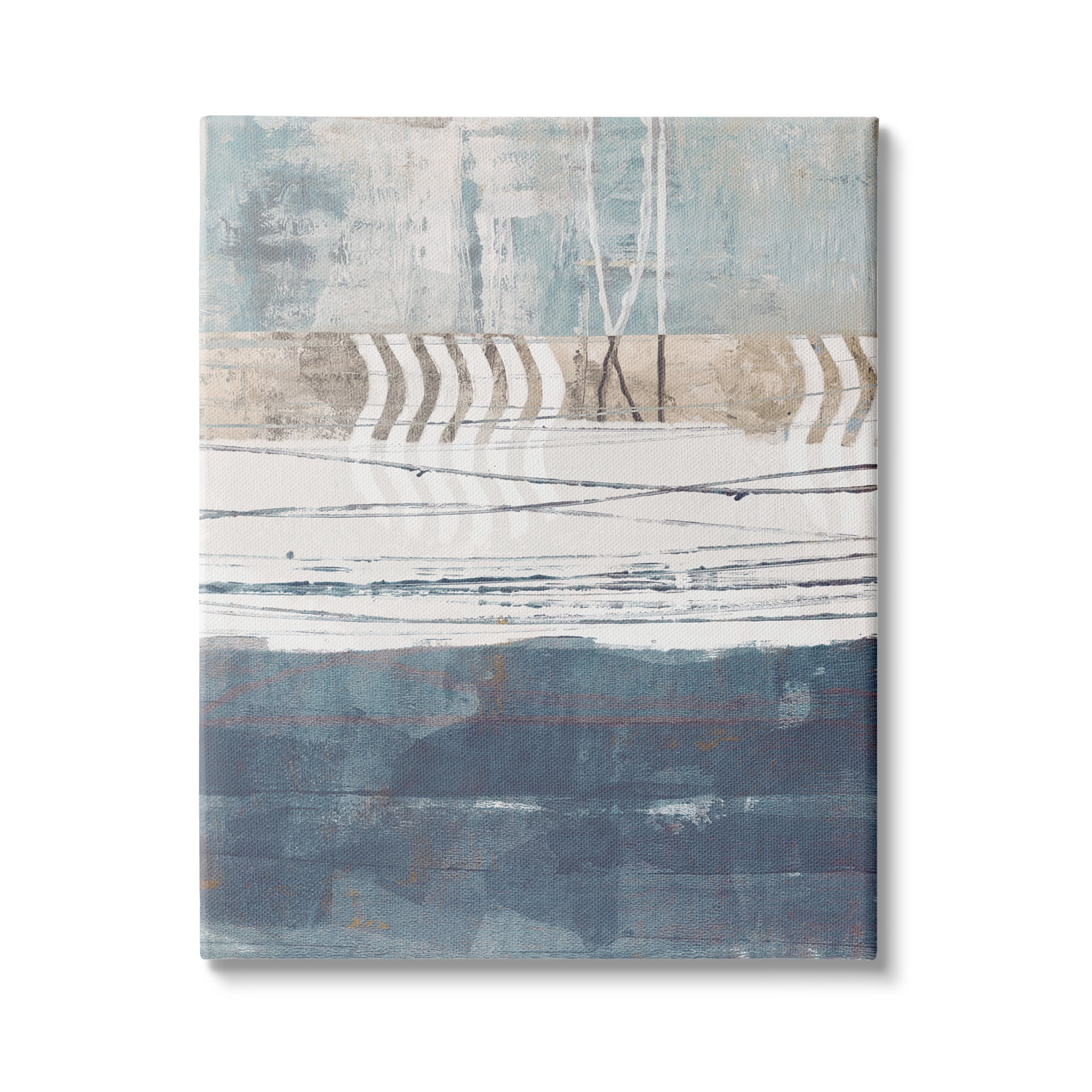 Stupell Industries Nautical Abstract Painting Waved Lines Neutral Horizon, 30 x 40,Design by Dan Meneely