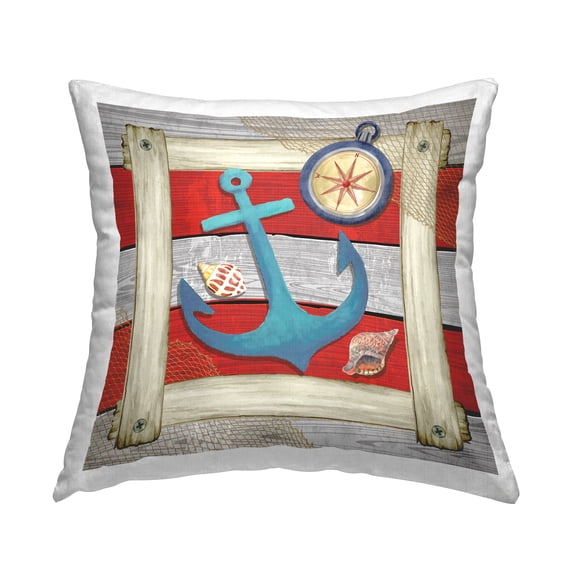 Stupell Industries Nautical Anchor Boating Compass Printed Throw Pillow Design by ND Art