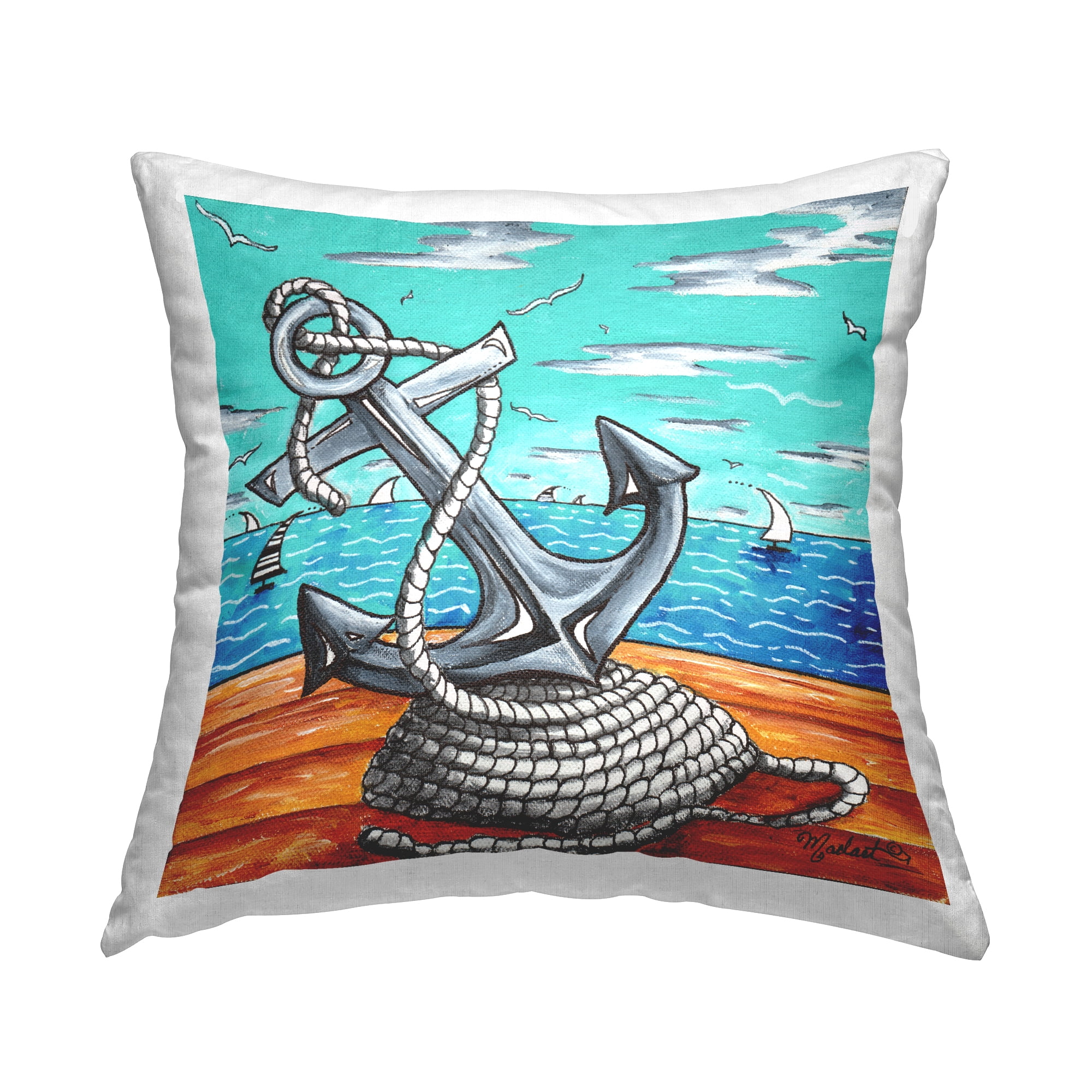 Stupell Industries Nautical Anchor Rope Sailboats Square Decorative Printed Throw Pillow, 18 x 18,