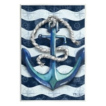 Stupell Industries Nautical Anchor Wavy Navy Stripes Graphic Art Unframed Art Print Wall Art, Design by Paul Brent