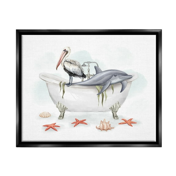 Stupell Industries Nautical Bathtub Animals Animals & Insects Painting Black Floater Framed Art Print Wall Art, 21 x 17