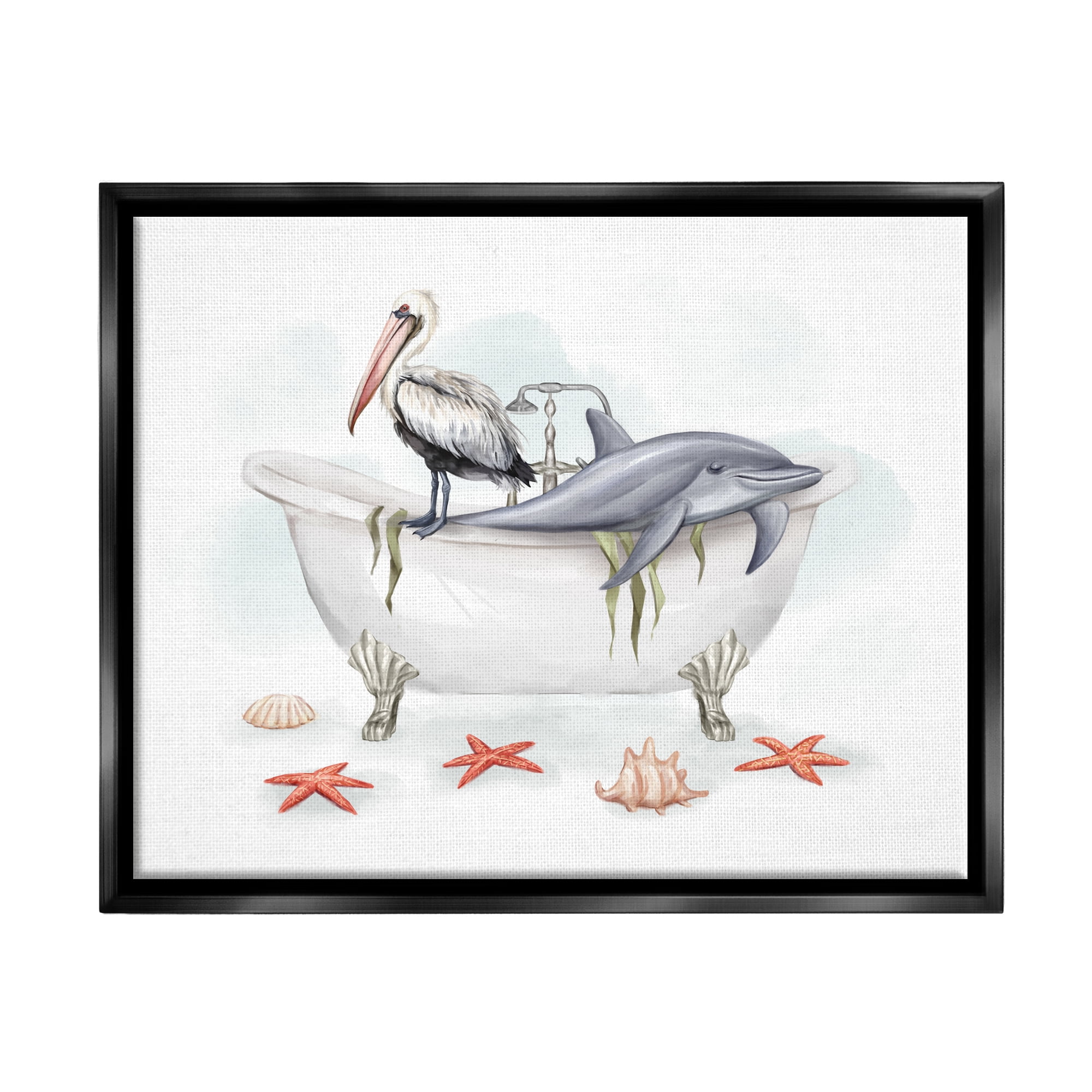 Stupell Industries Nautical Bathtub Animals Animals & Insects Painting Black Floater Framed Art Print Wall Art, 31 x 25