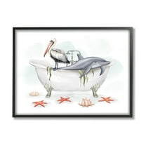 Stupell Industries Nautical Bathtub Animals Animals & Insects Painting Black Framed Art Print Wall Art, 14 x 11