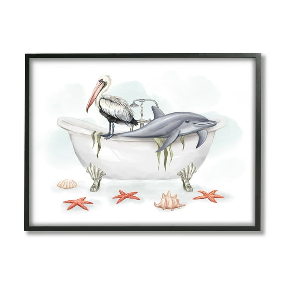 Stupell Industries Nautical Bathtub Animals Animals & Insects Painting Black Framed Art Print Wall Art, 14 x 11