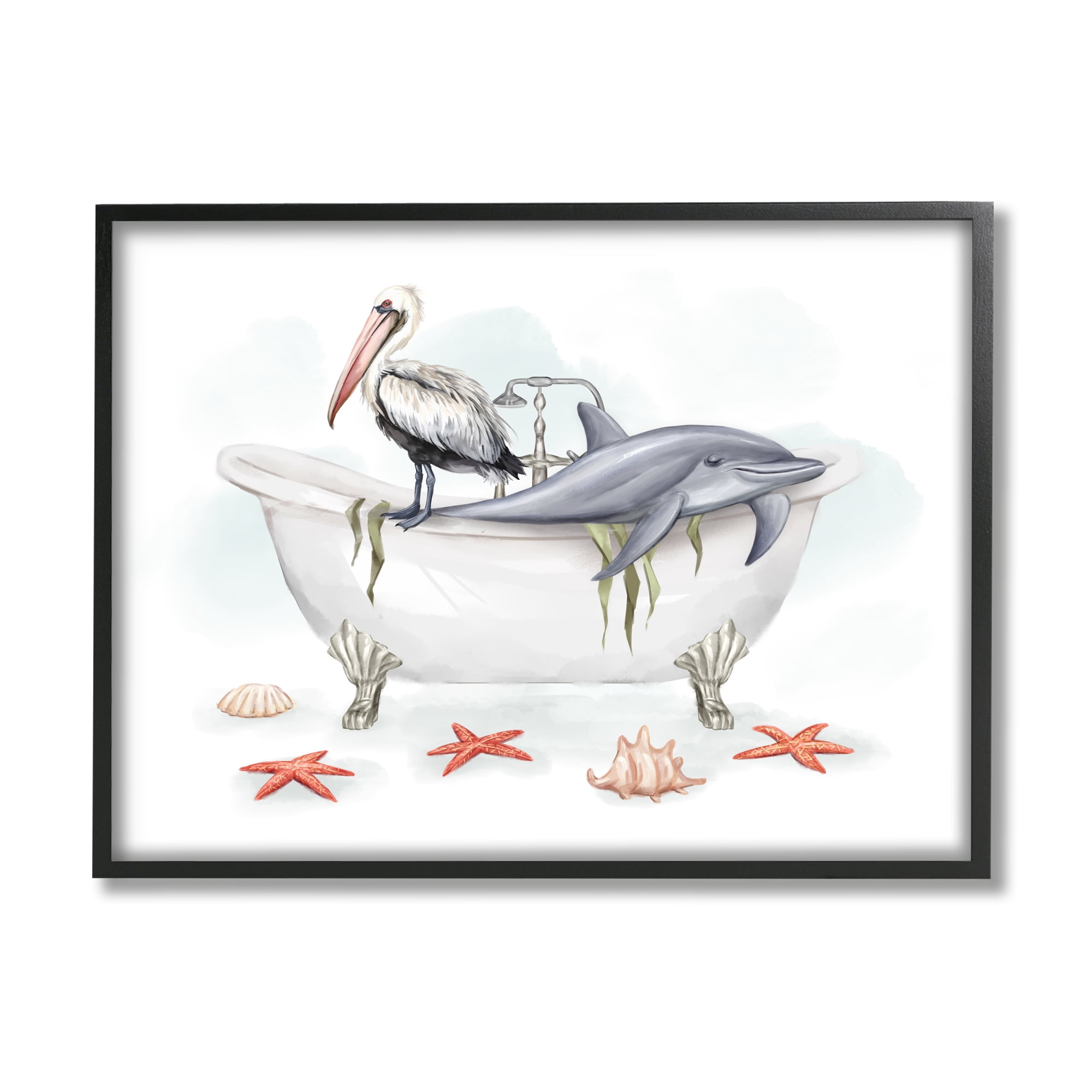 Stupell Industries Nautical Bathtub Animals Animals & Insects Painting Black Framed Art Print Wall Art, 30 x 24