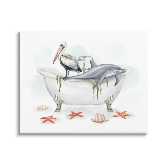 Stupell Industries Nautical Bathtub Animals Animals & Insects Painting Gallery Wrapped Canvas Print Wall Art, 48 x 36