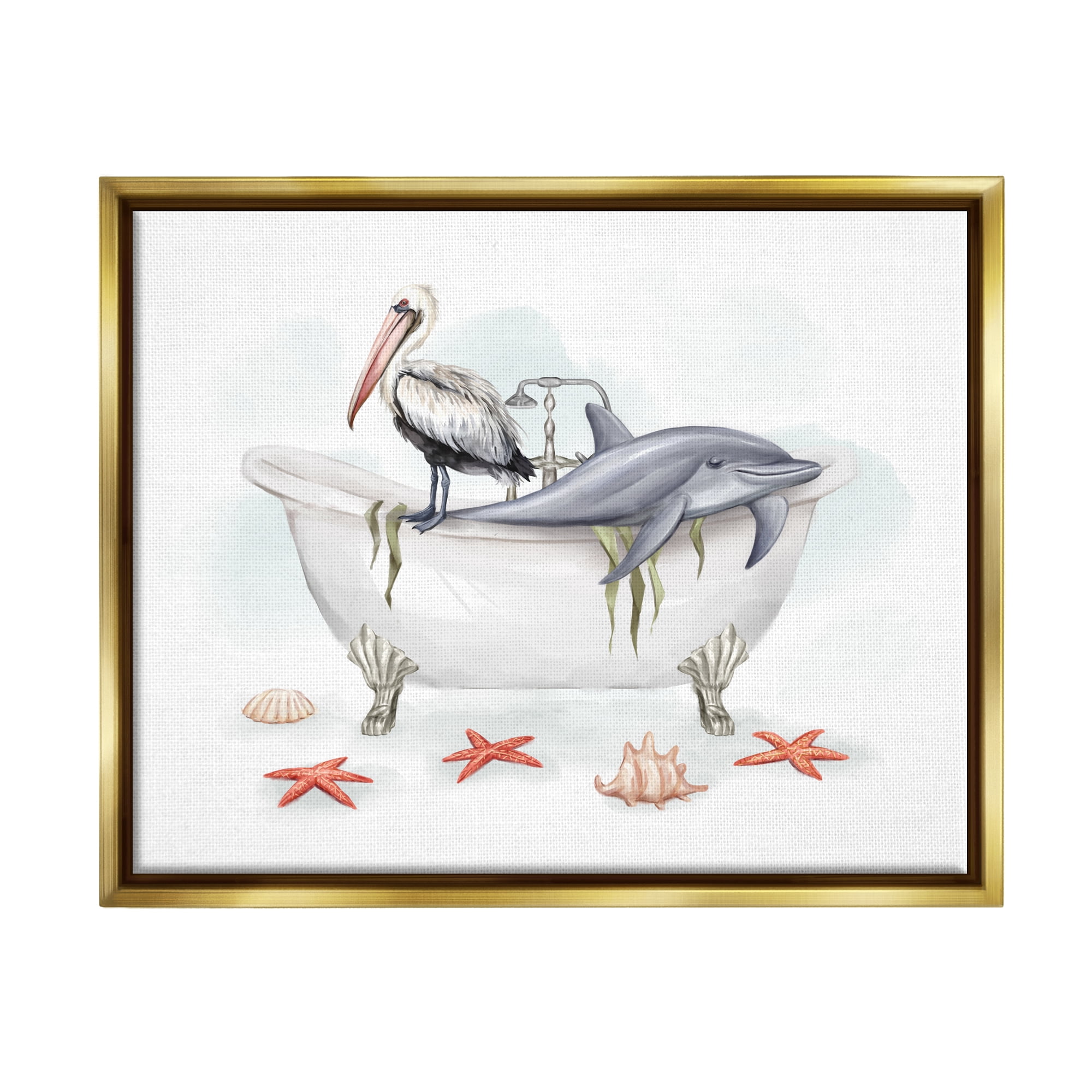 Stupell Industries Nautical Bathtub Animals Animals & Insects Painting Gold Floater Framed Art Print Wall Art, 31 x 25
