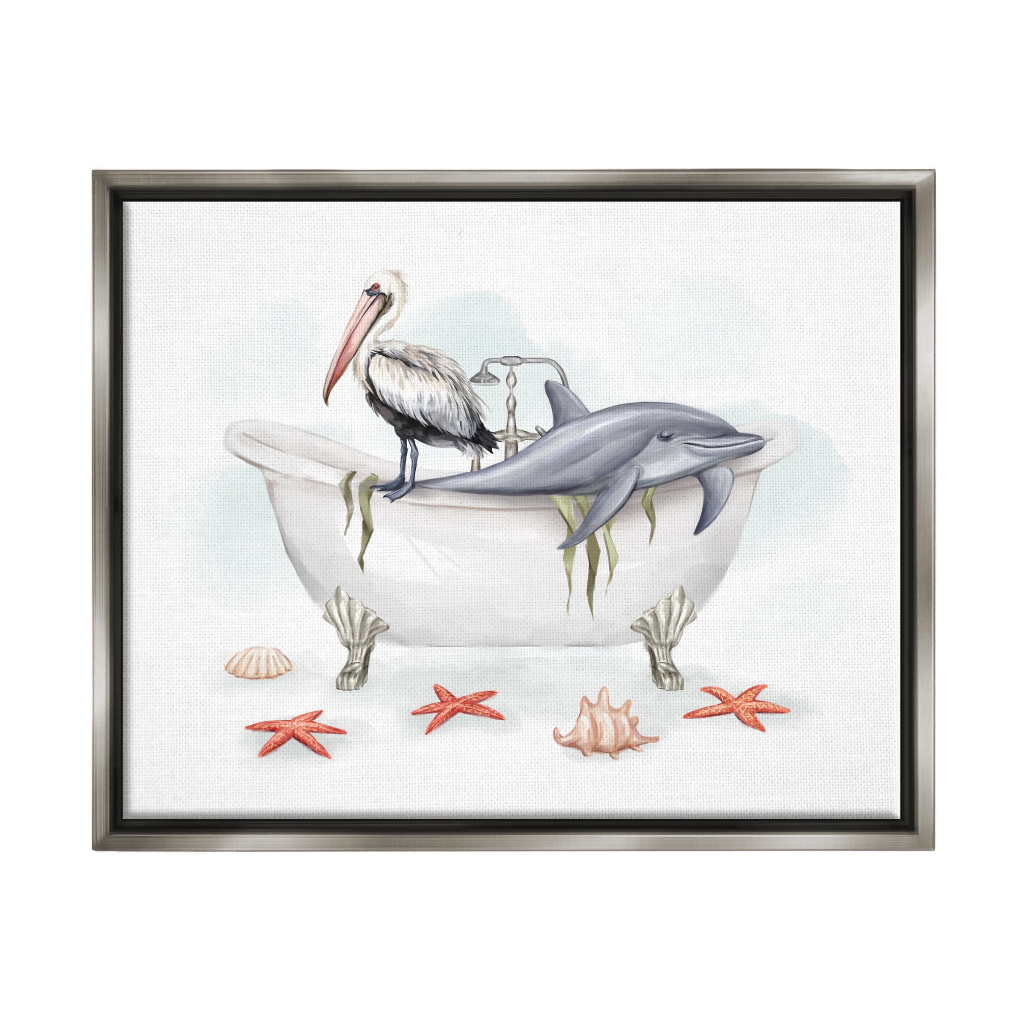 Stupell Industries Nautical Bathtub Animals Animals & Insects Painting Gray Floater Framed Art Print Wall Art, 21 x 17
