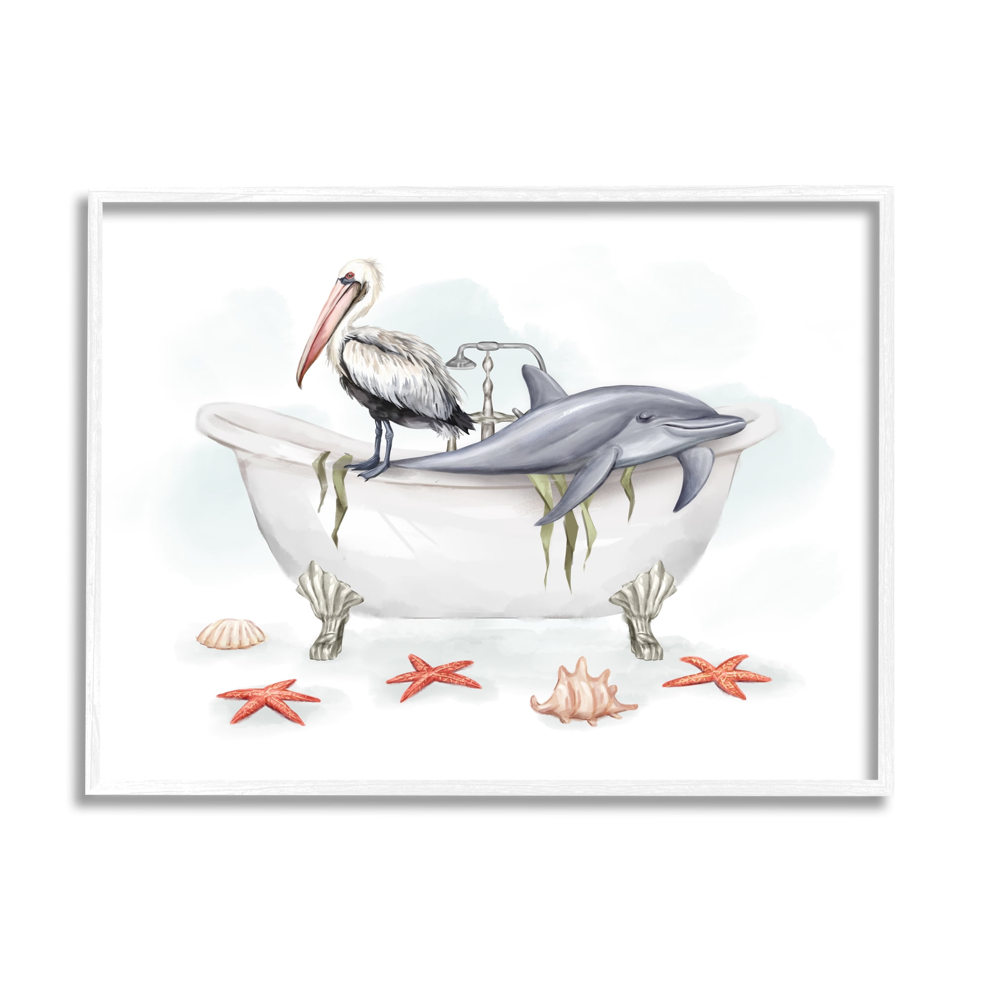 Stupell Industries Nautical Bathtub Animals Animals & Insects Painting White Framed Art Print Wall Art, 14 x 11