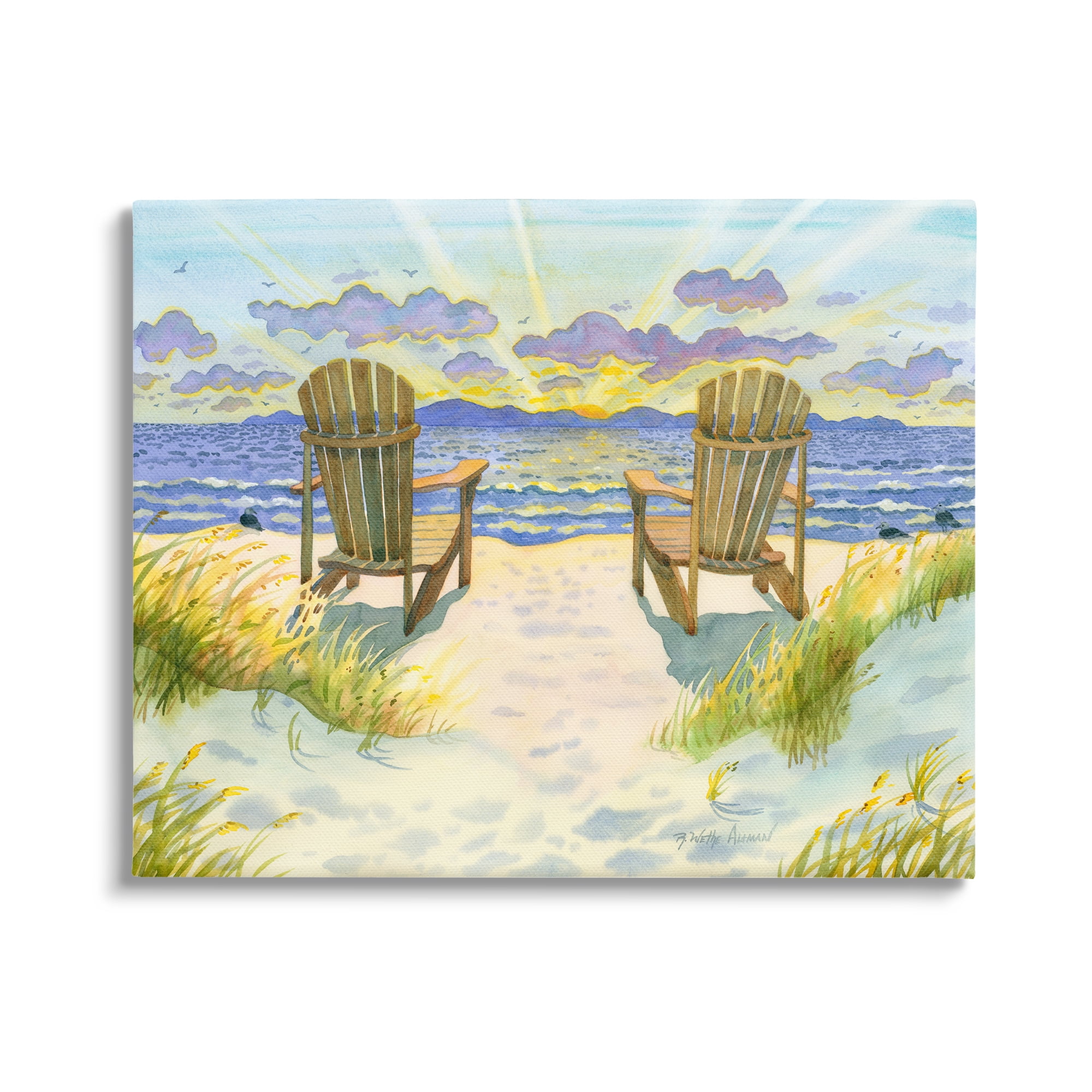 Stupell Industries Nautical Beach Chairs View Nature Painting Gallery Wrapped Canvas Print Wall Art, 40 x 30