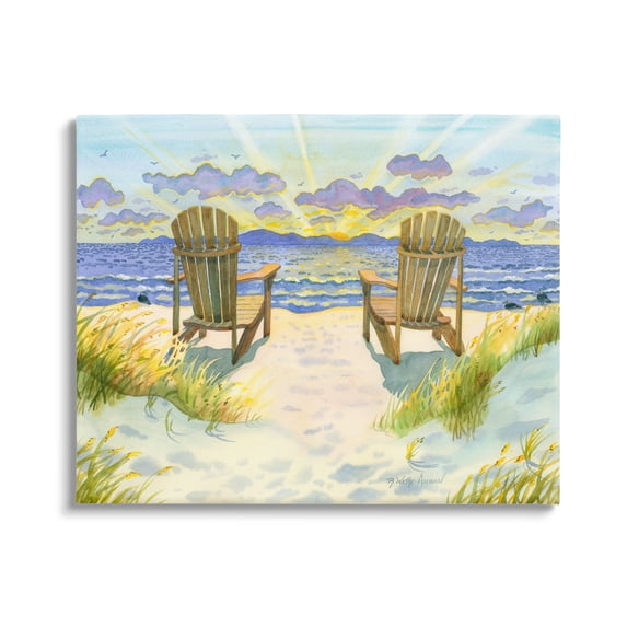 Stupell Industries Nautical Beach Chairs View Nature Painting Gallery Wrapped Canvas Print Wall Art, 40 x 30